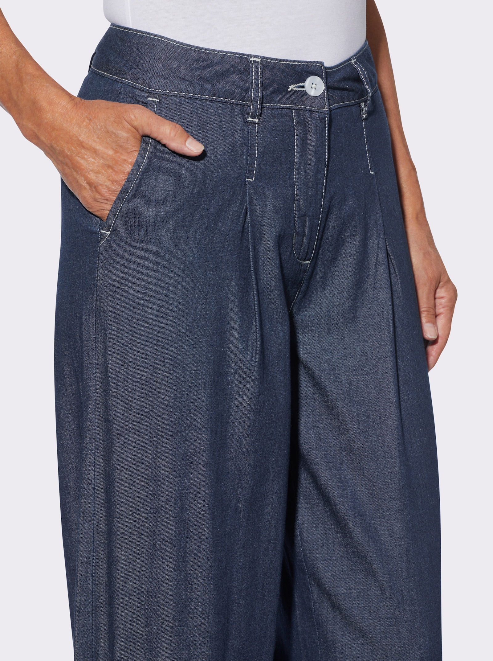High-waist-Jeans mit Bundfalten - blue-stone-washed