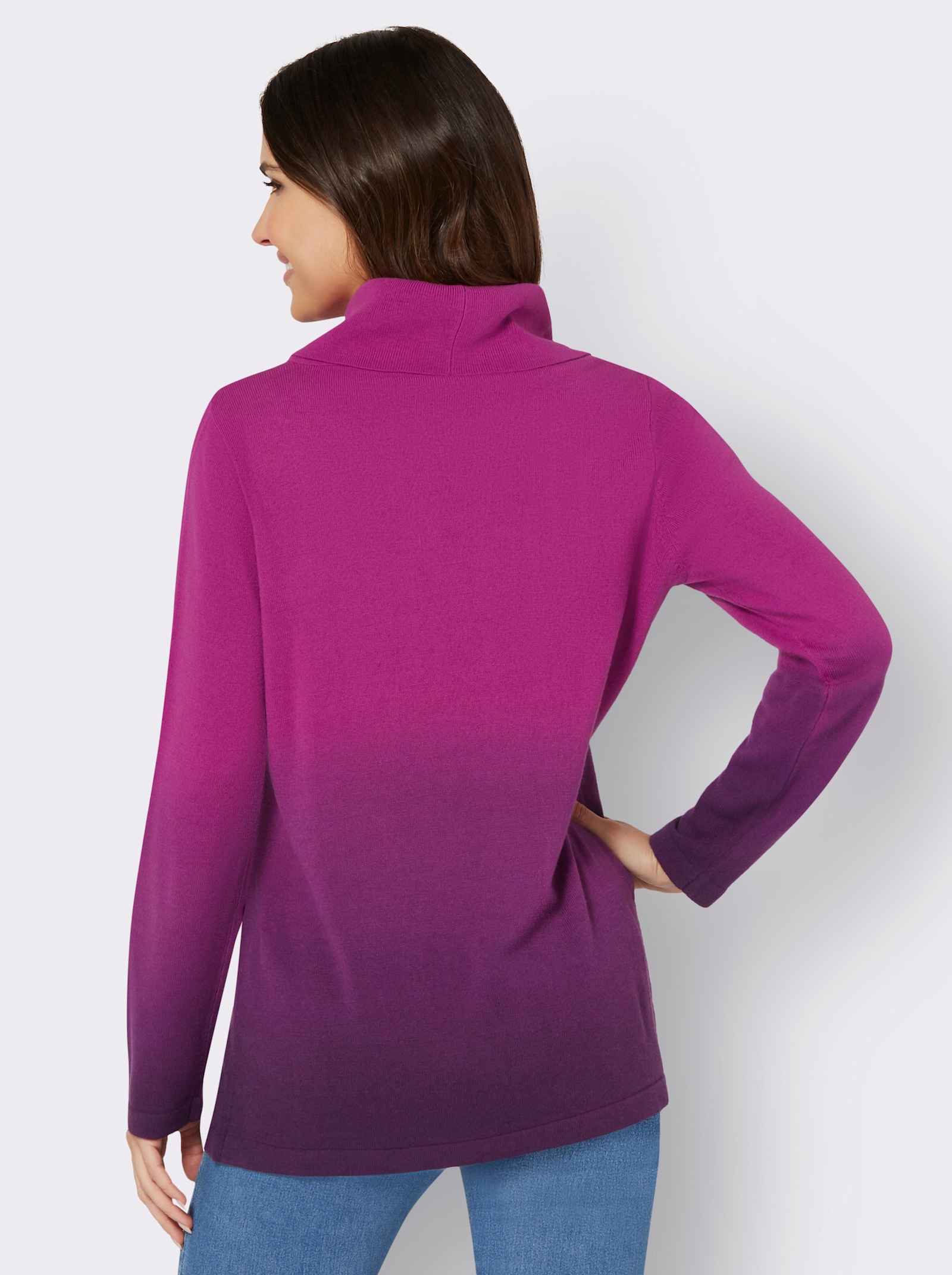 Rollkragenpullover in Longform, mit Farbverlauf - magenta-traube