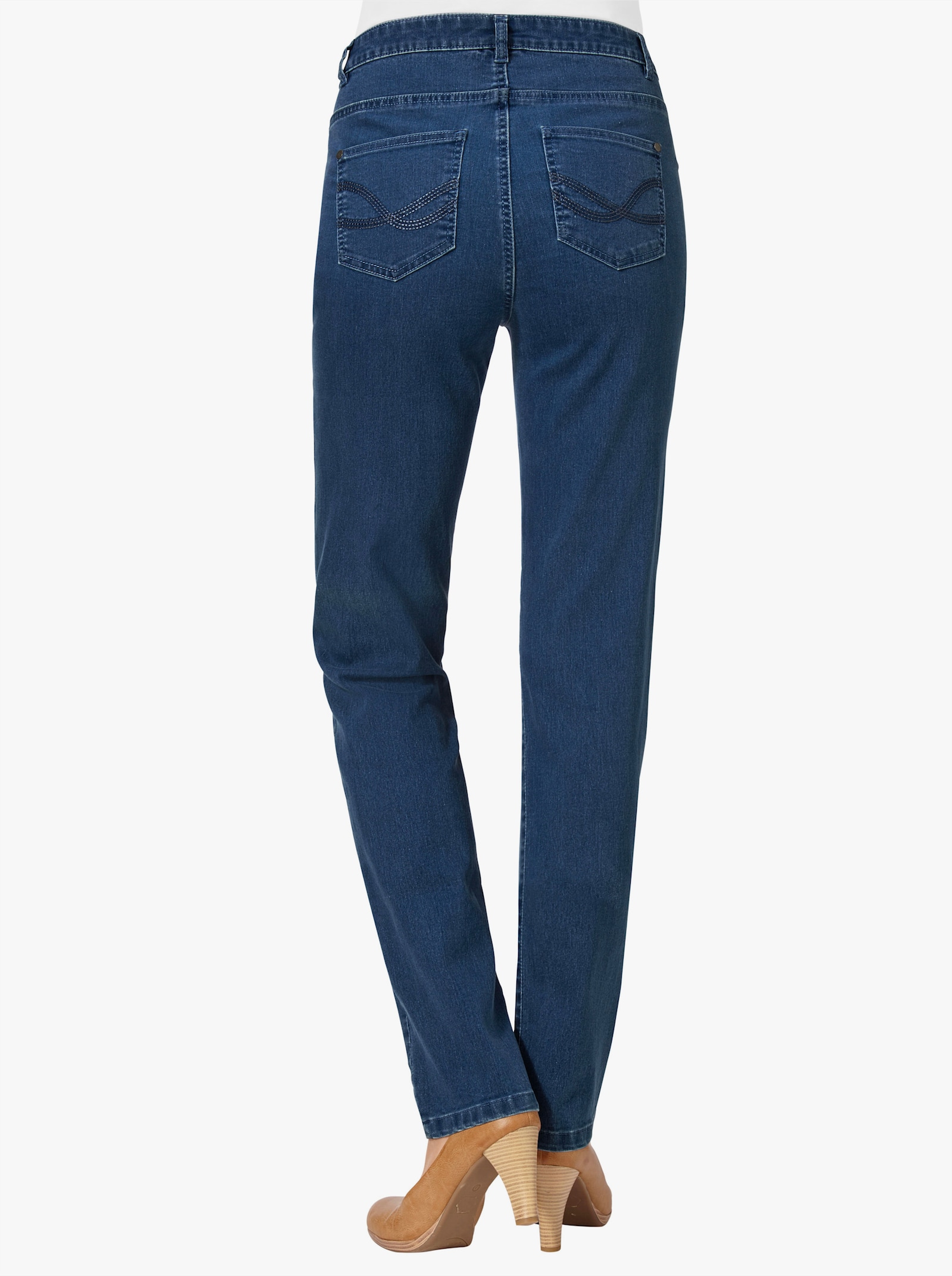 5-ficksjeans med broderade bakfickor - blue-stone-washed