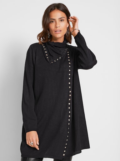 Longstrickjacke mit Metallplättchen-Applikation - schwarz