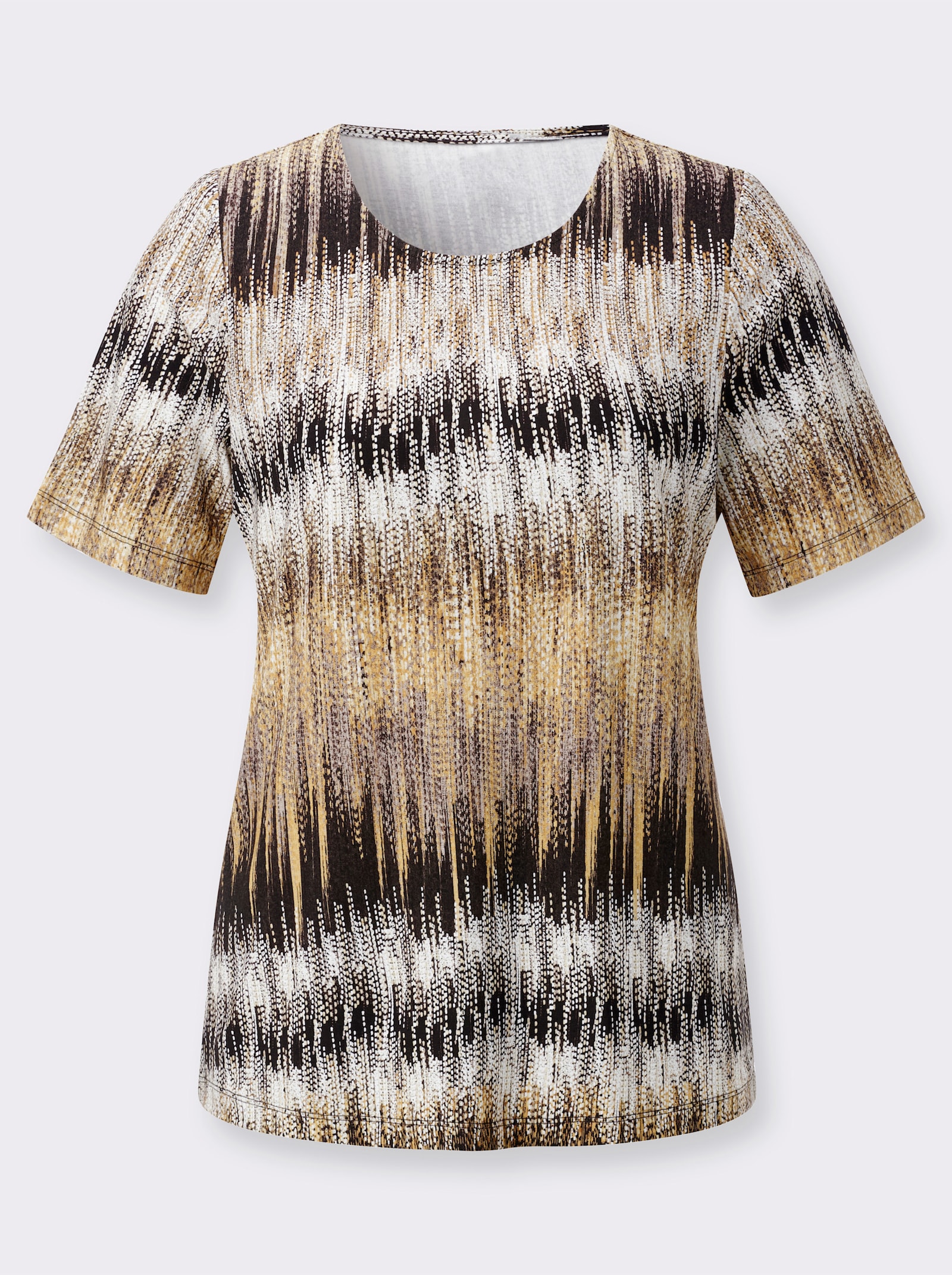 Kurzarmshirt mit hochwertiger Viskose, bedruckt - gelb-schoko-bedruckt