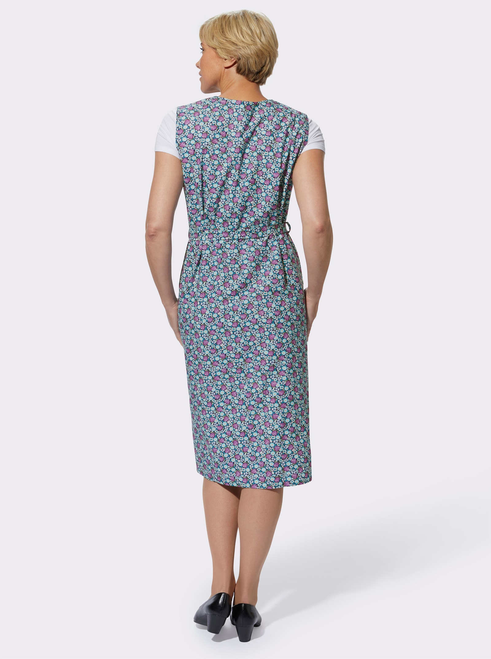 Förkläde med blomtryck - aquamarin-orkidé