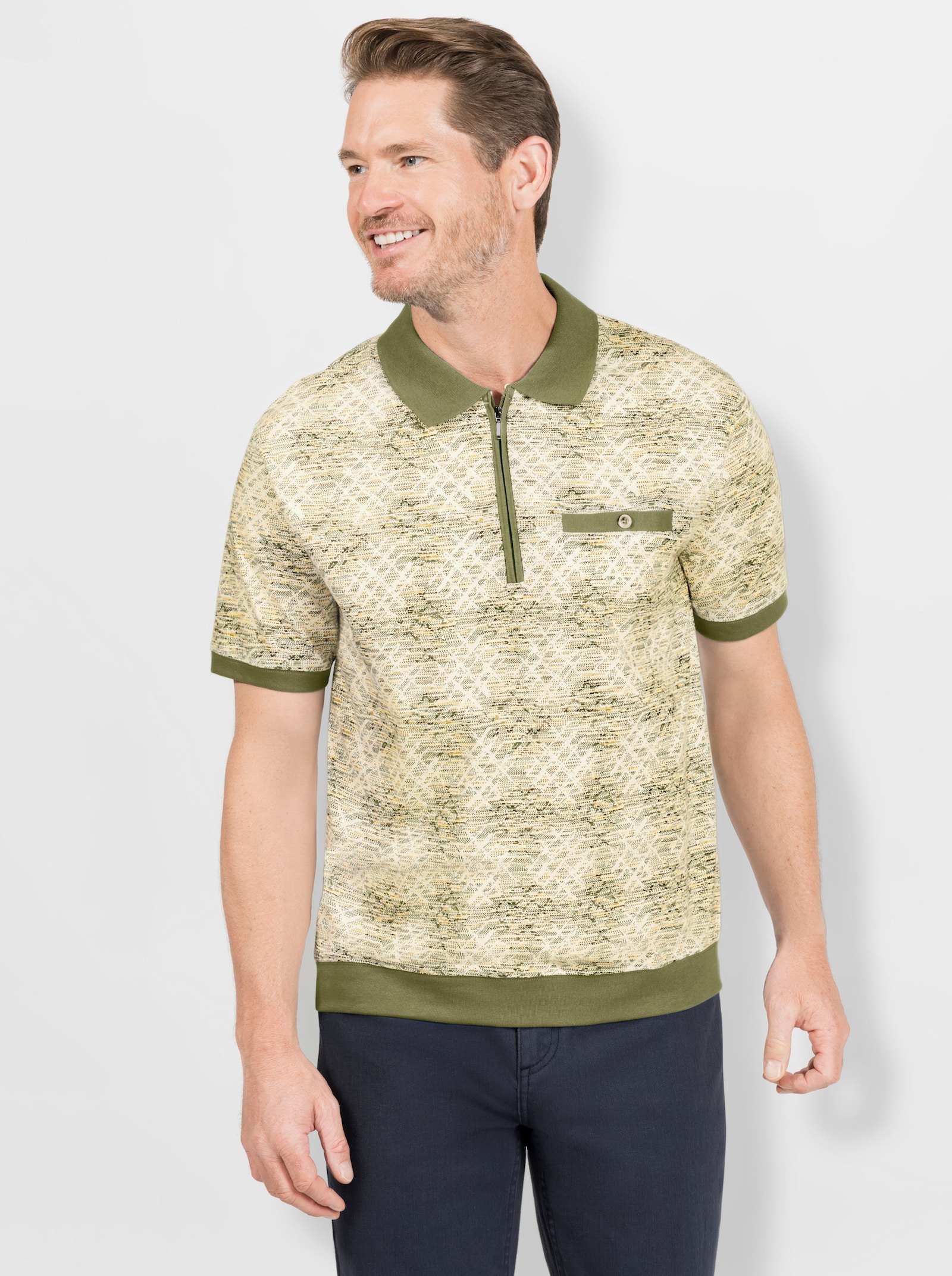 Marco Donati Kurzarm-Poloshirt - khaki-bedruckt