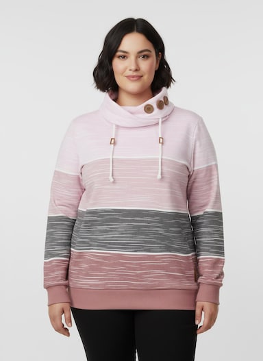 Sweatshirt mit Zierknöpfen am Kragen - rosenholz-hellrosé-bedruckt