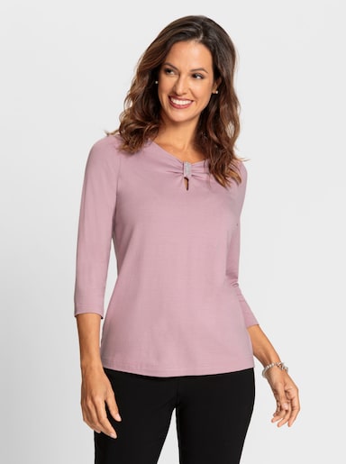 3/4-Arm-Shirt mit Ziersteinchen-Deko am Ausschnitt - mauve