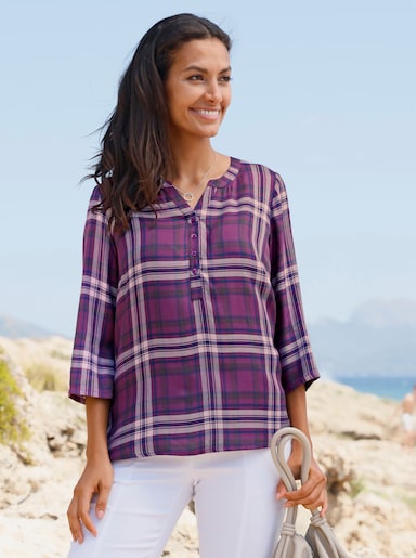 Karobluse - violett-jeansblau-kariert