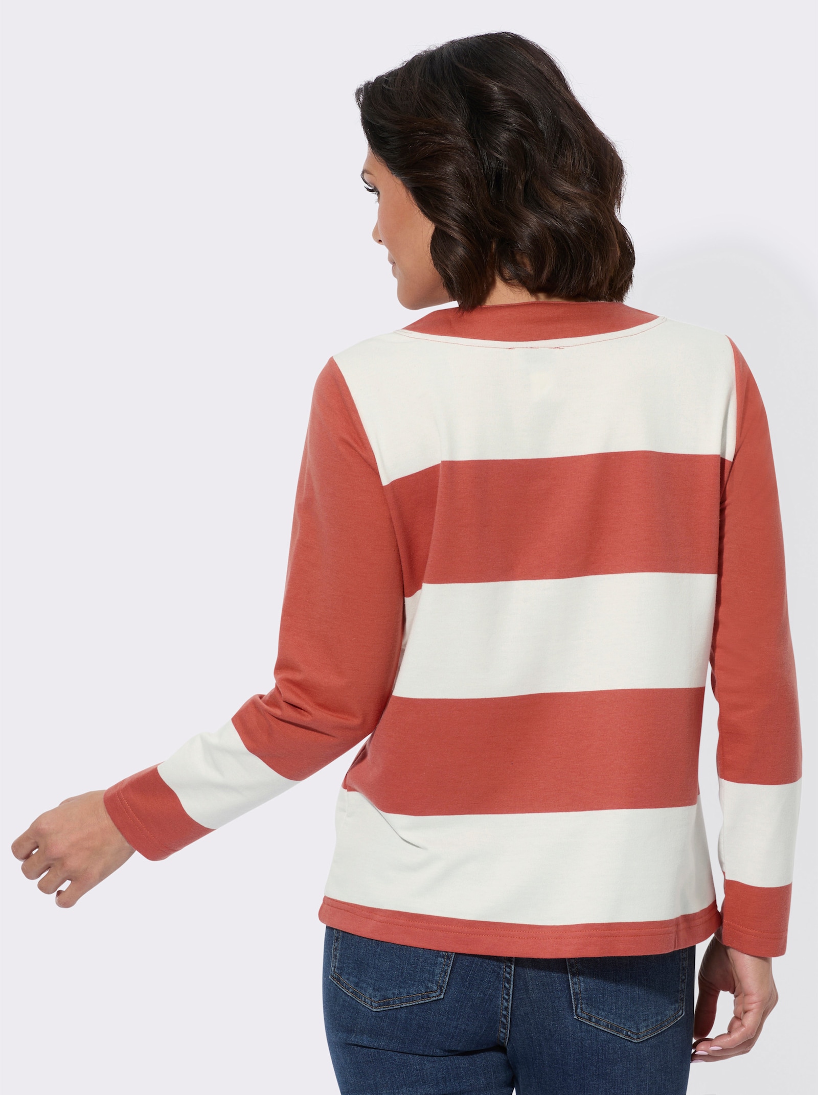 Sweatshirt mit Rundhals und Tunnelzug - terra-ecru-geringelt