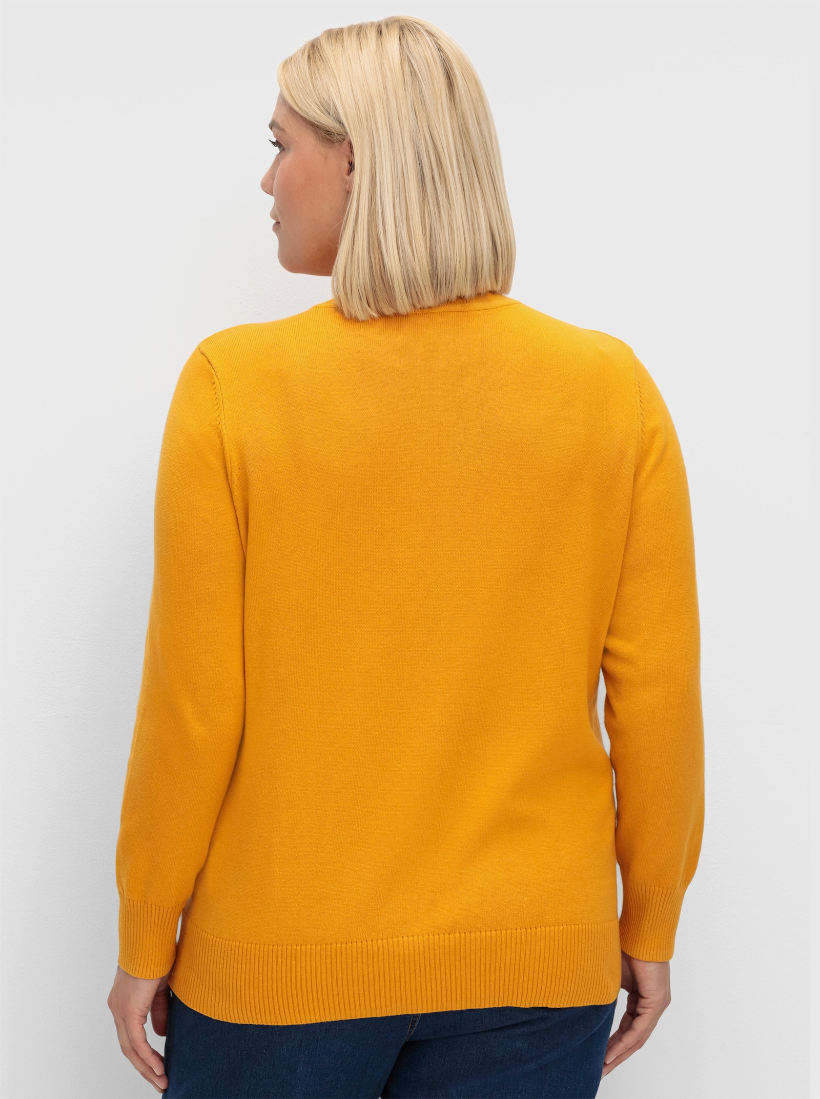 Strickpullover mit geripptem Stehkragen - ocker