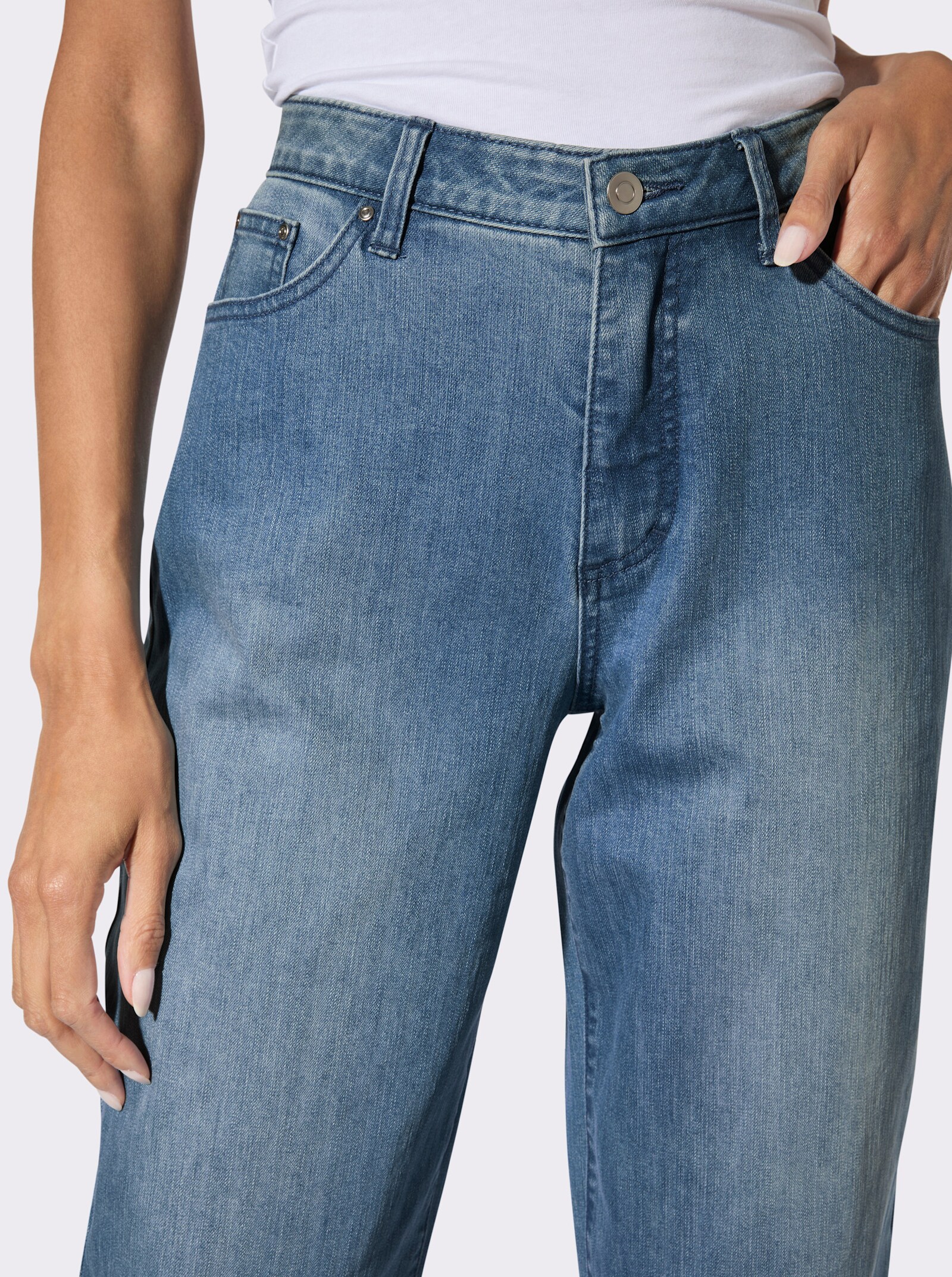 Baumwoll-Jeans mit Pailletten - blue-bleached