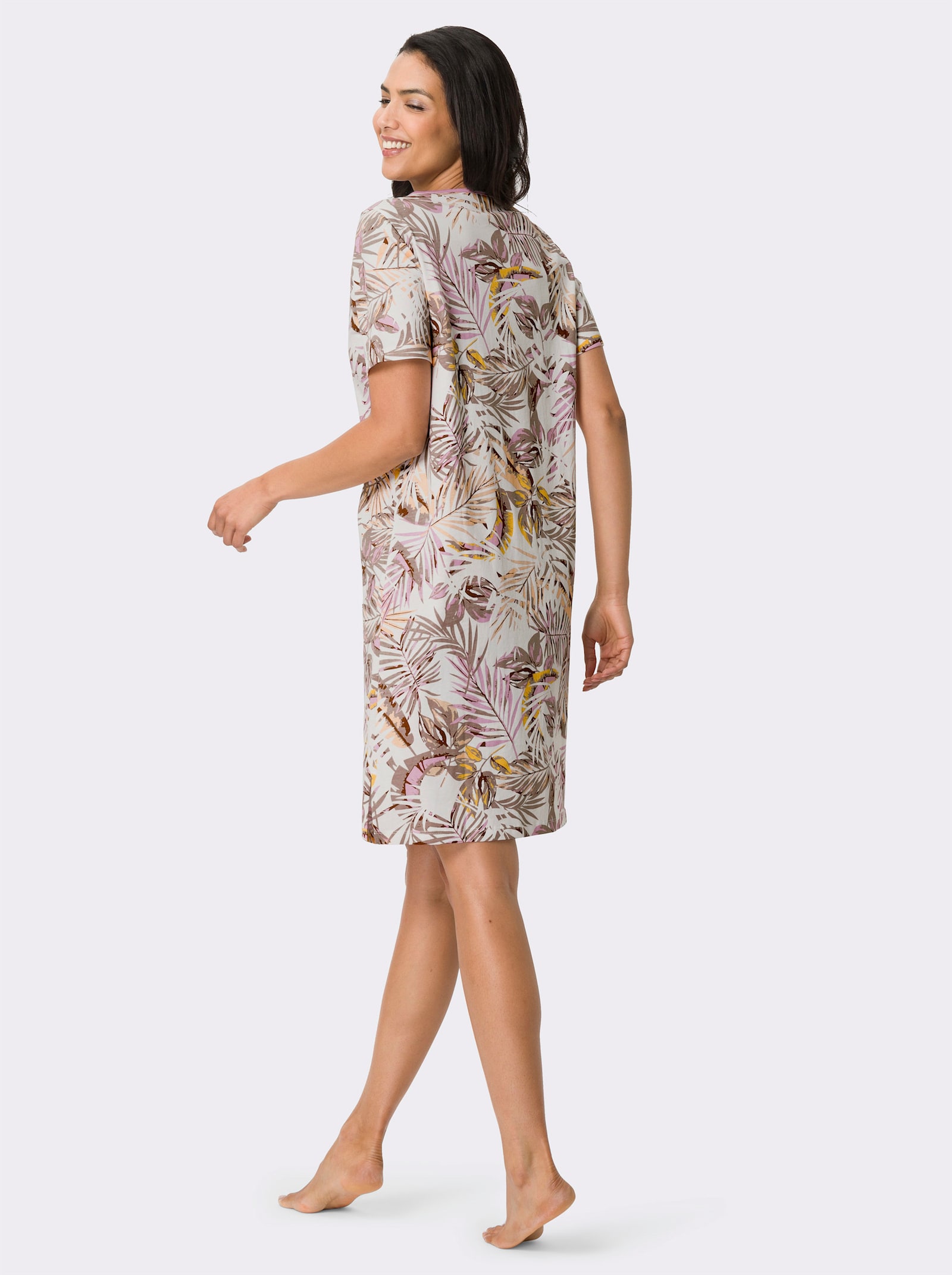 Nošná košeľa s kvapkovým výstrihom - svetlobéžová potlač