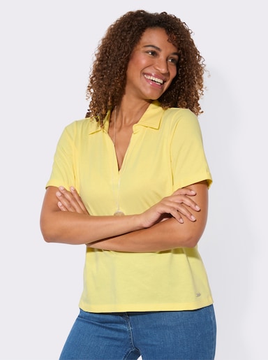 Kurzarmshirt mit Polokragen - zitrone
