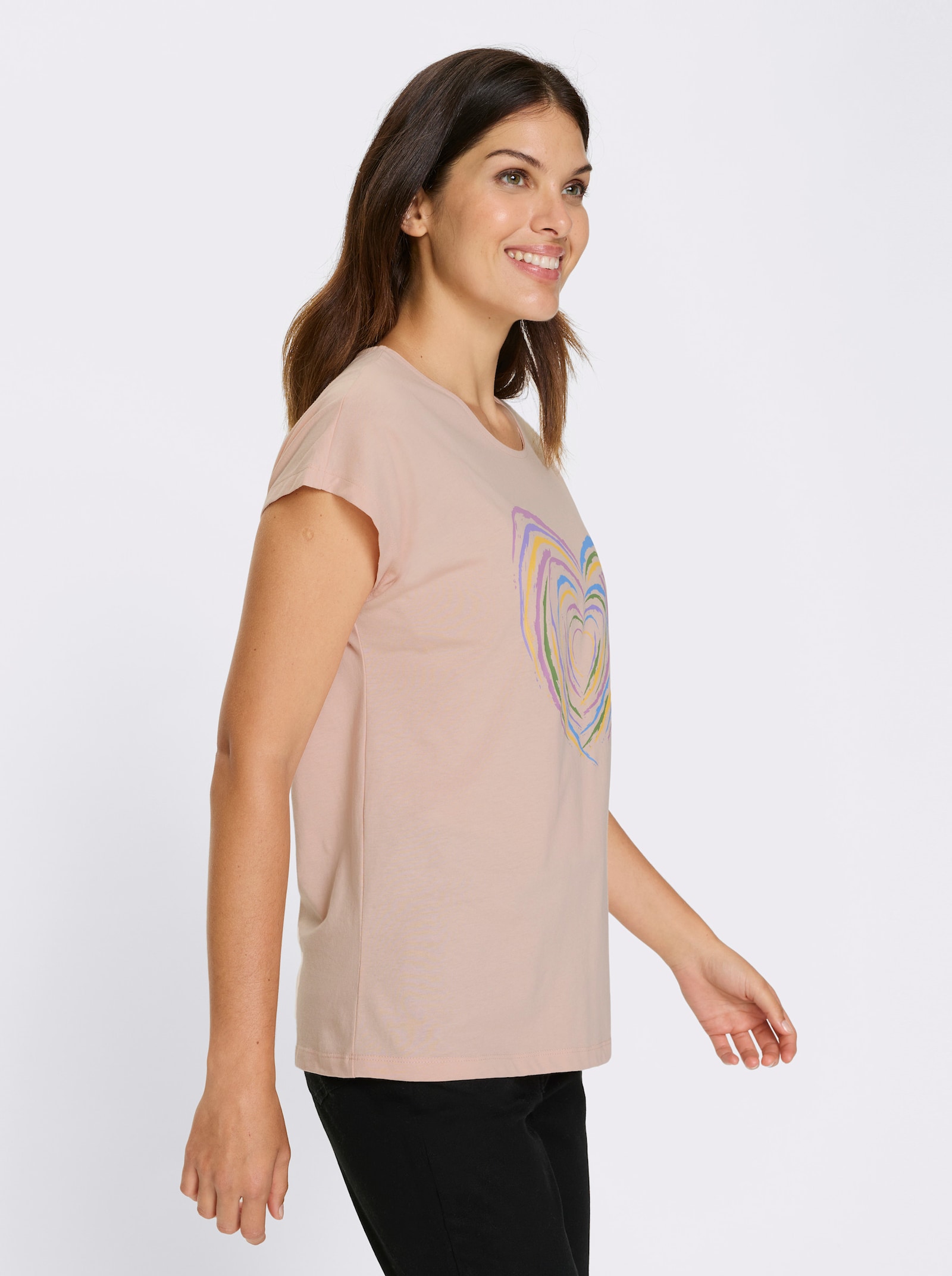 Kurzarmshirt mit Herz-Motiv - puder-orchidee