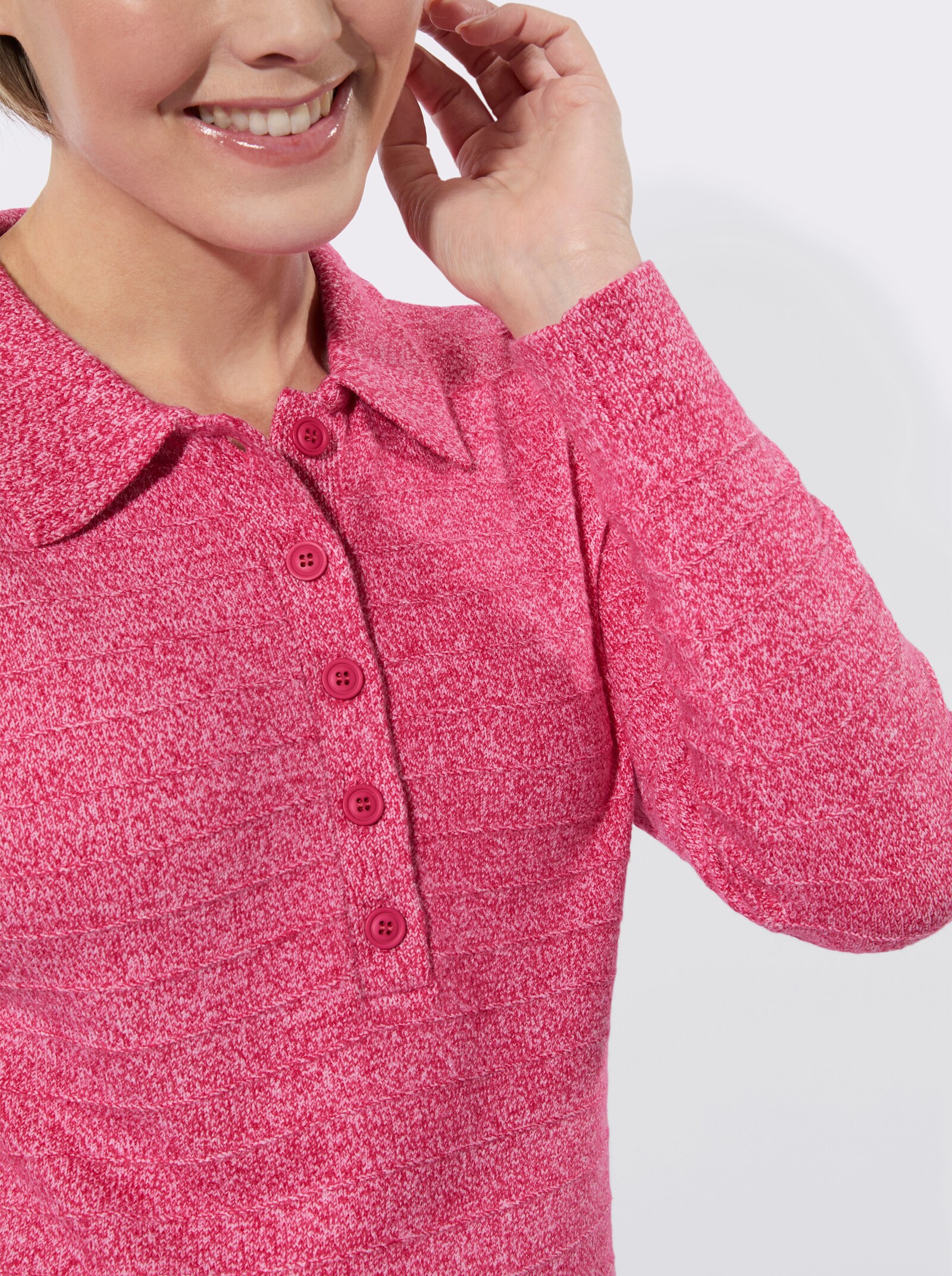 Polopullover in melierter Optik - pink-ecru-meliert