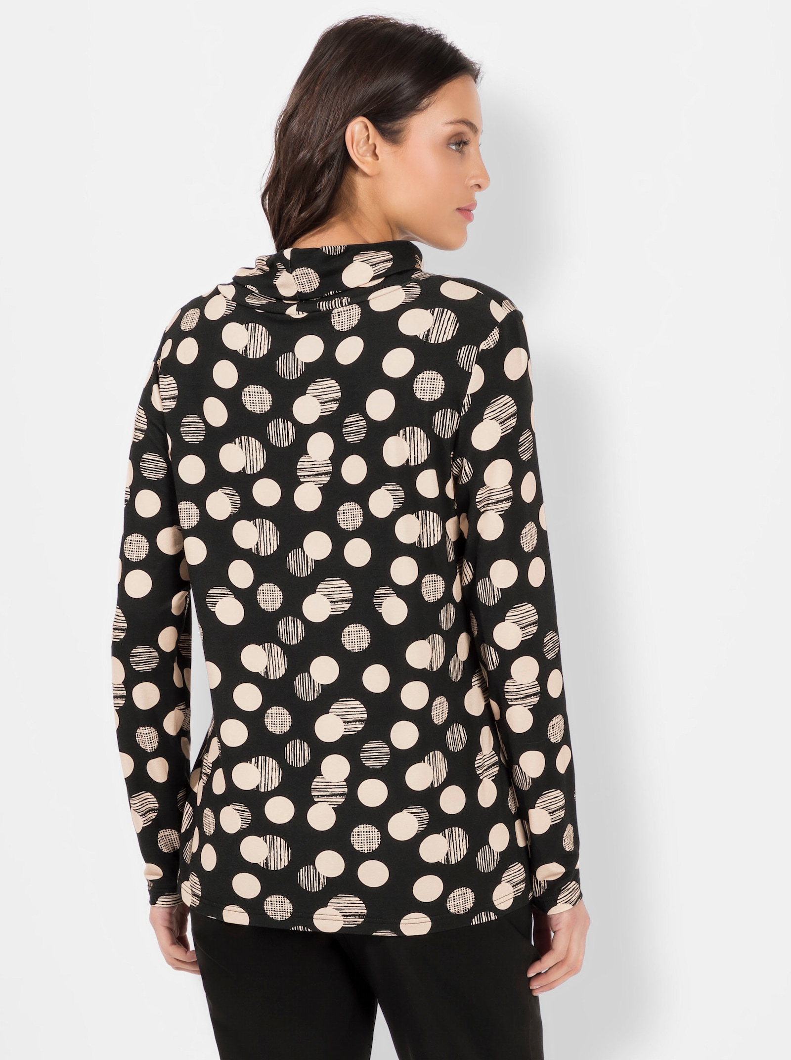Rollkragenshirt mit Punkte-Druckdessin - schwarz-caramel-bedruckt