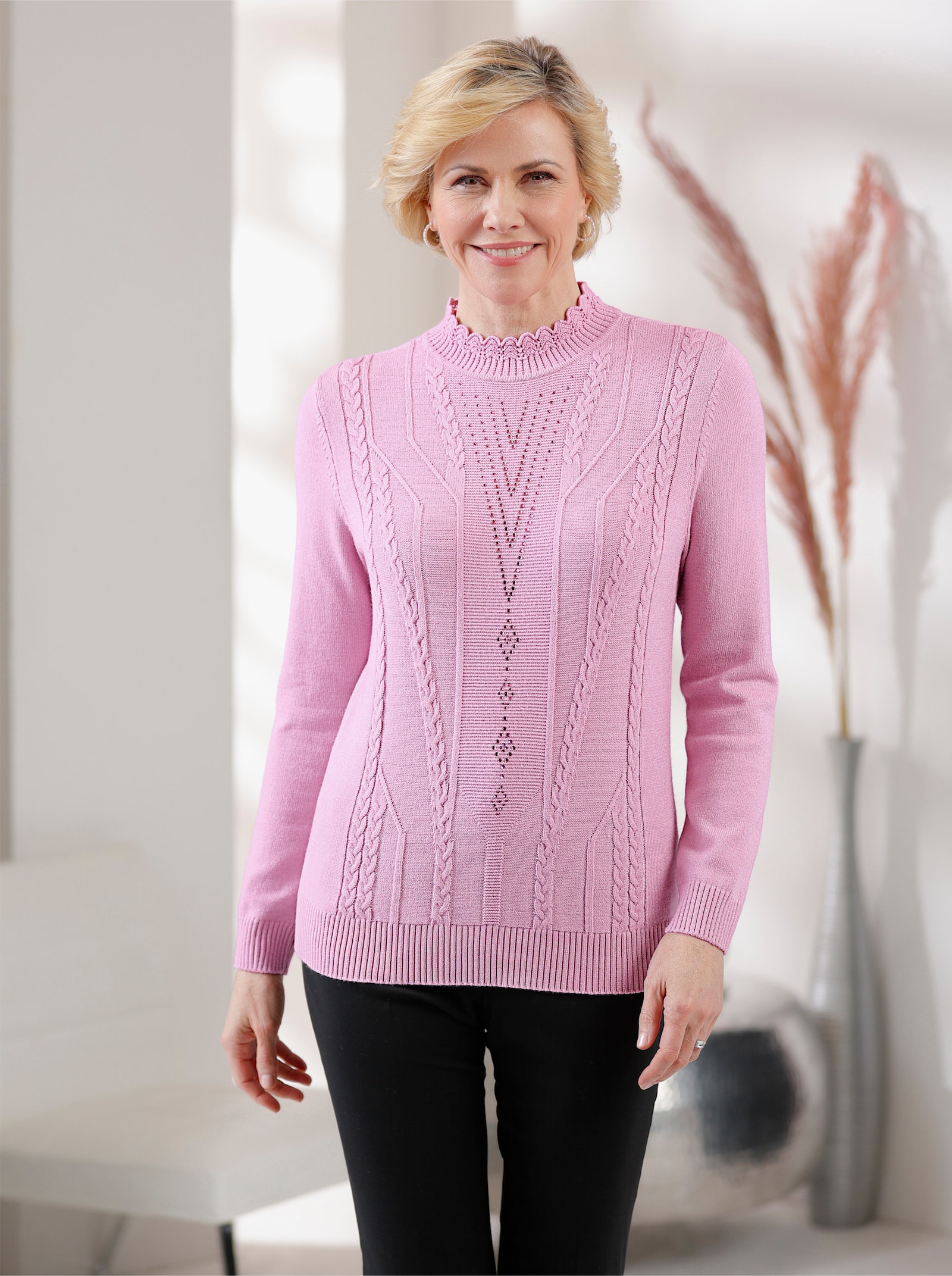 Stehkragenpullover mit Glitzersteinchen - rosé
