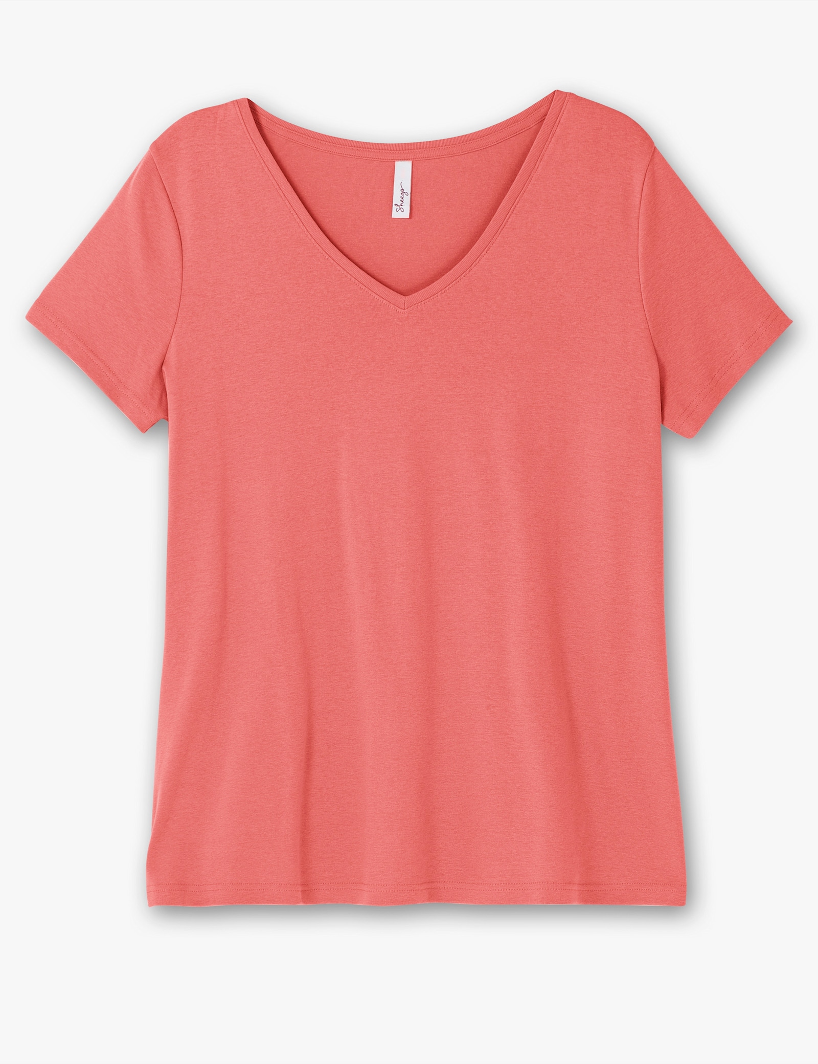 sheego T-shirt met V-hals, ribmateriaal - koraal