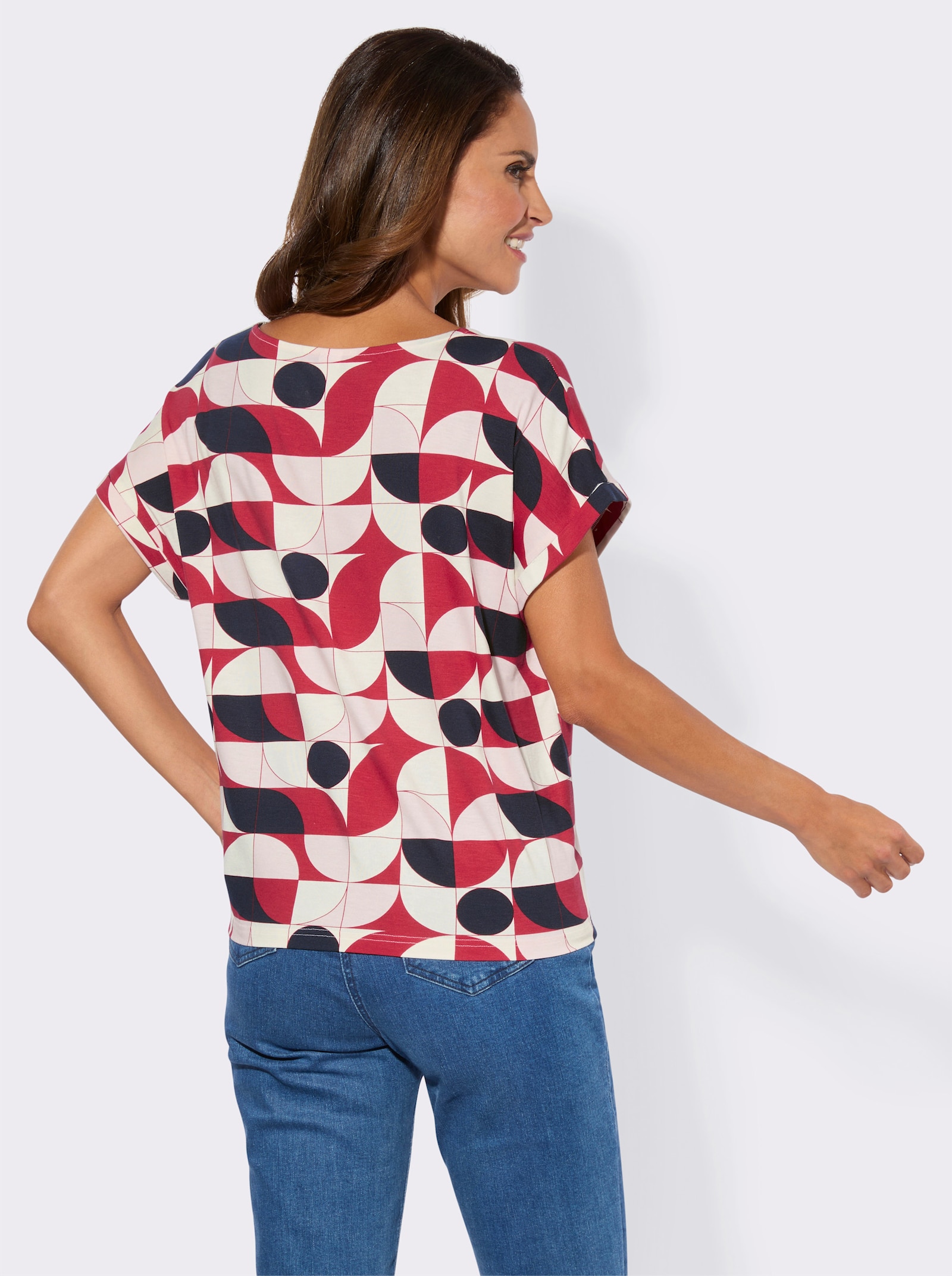 Print-Shirt mit fixiertem Ärmel-Umschlag - rot-marine-bedruckt