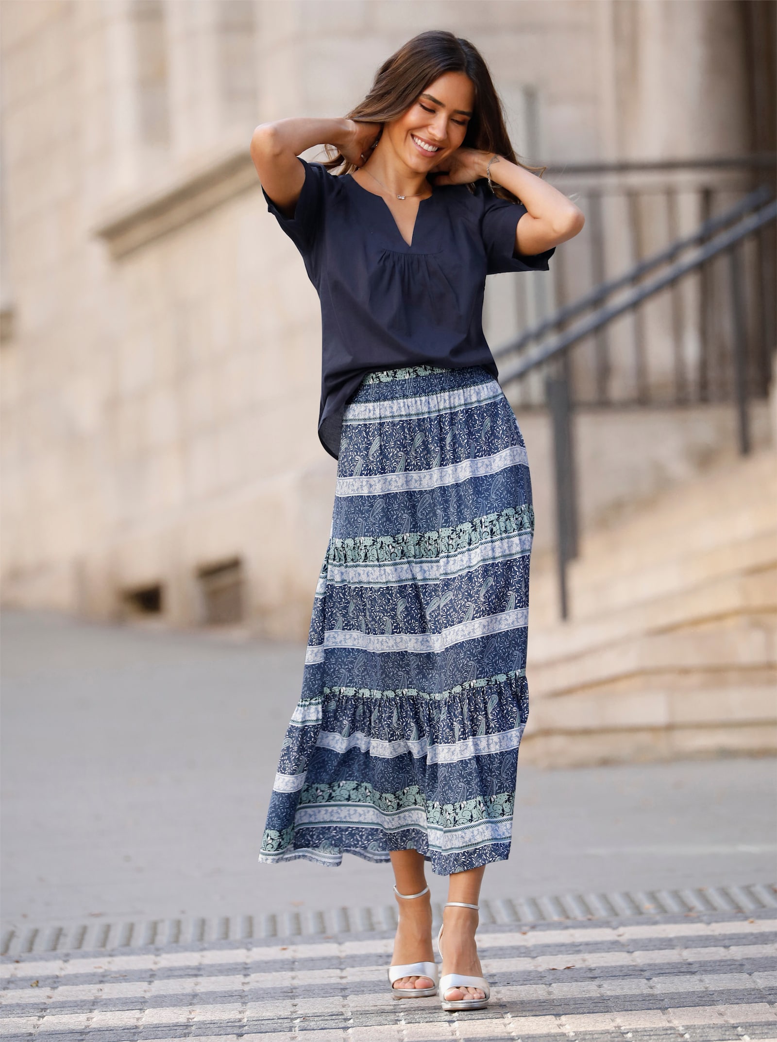 Schlupfrock im Paisley-Muster - rauchblau-kalkmint-bedruckt