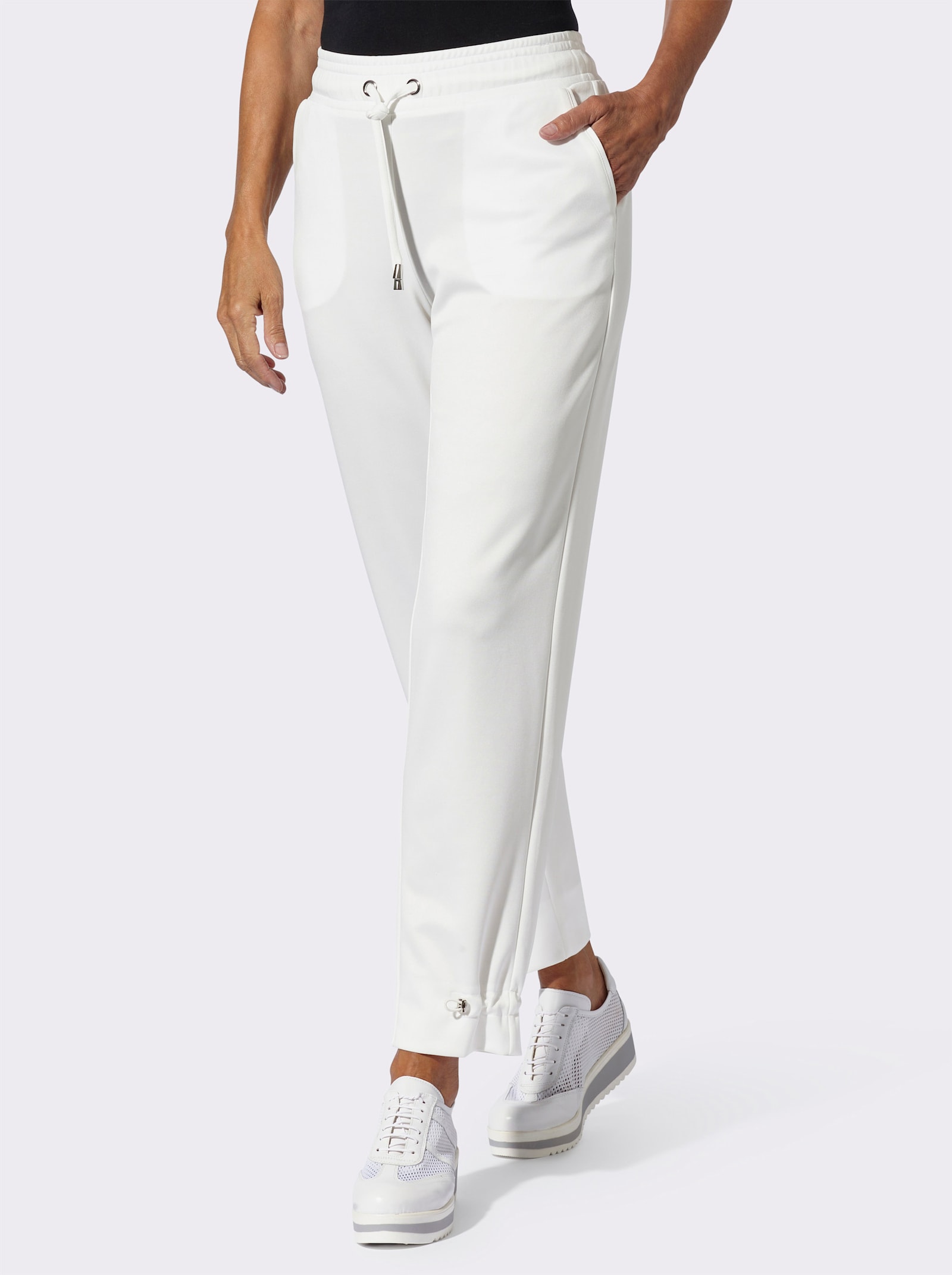 Jerseybroek met verstelbaar tunnelkoord op de zoom - wit