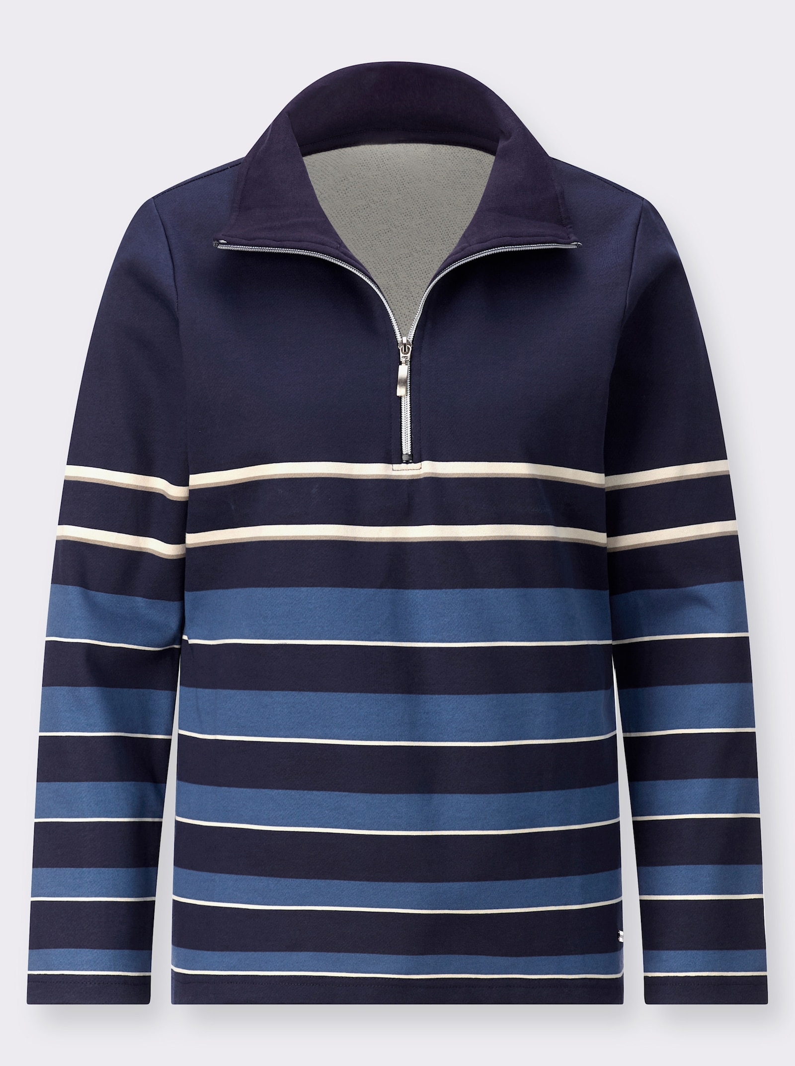 Sweatshirt mit Troyerkragen, geringelt - marine-jeansblau-geringelt