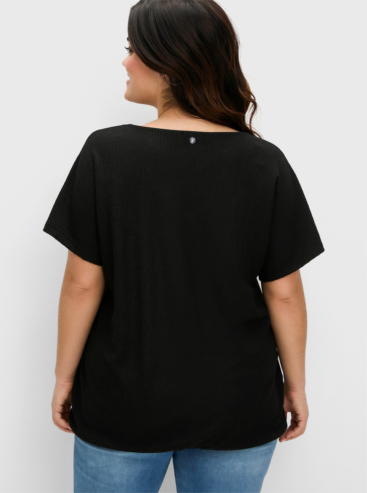 sheego V-Shirt - schwarz