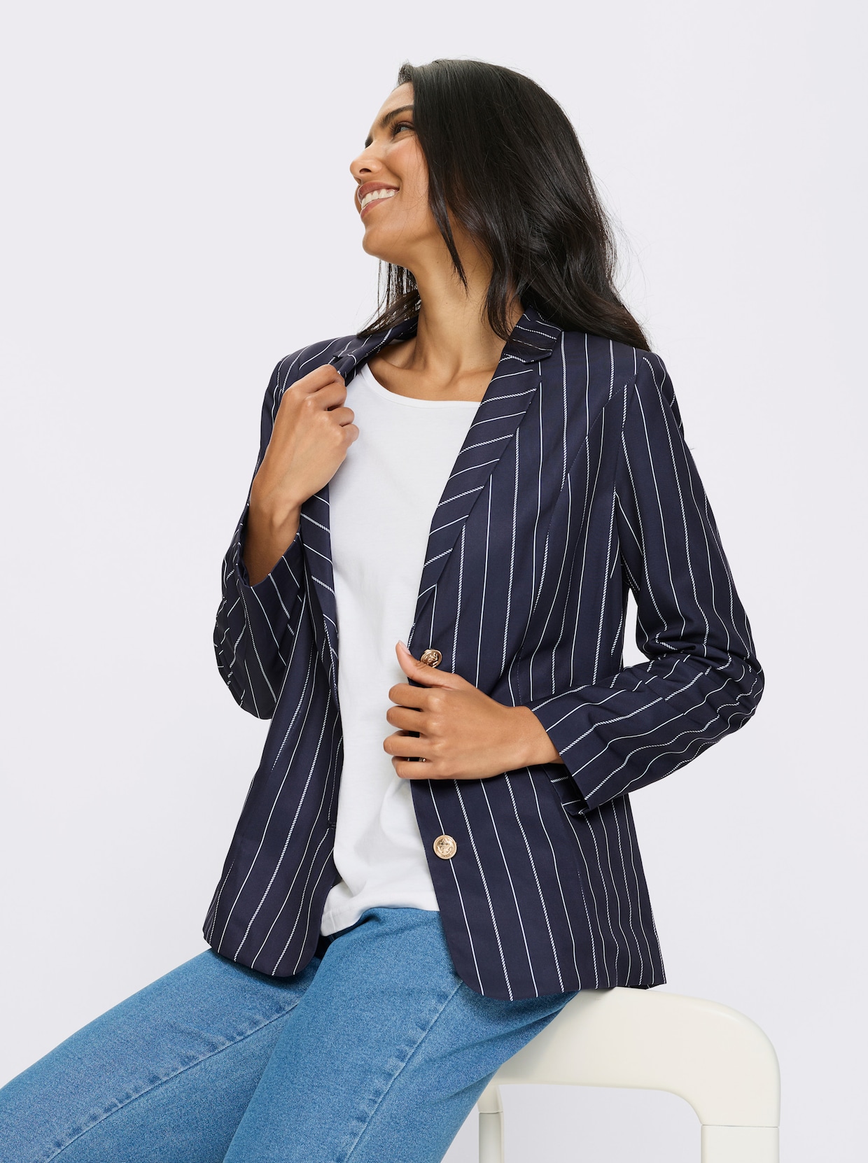 Blazer - marine-weiß-gestreift