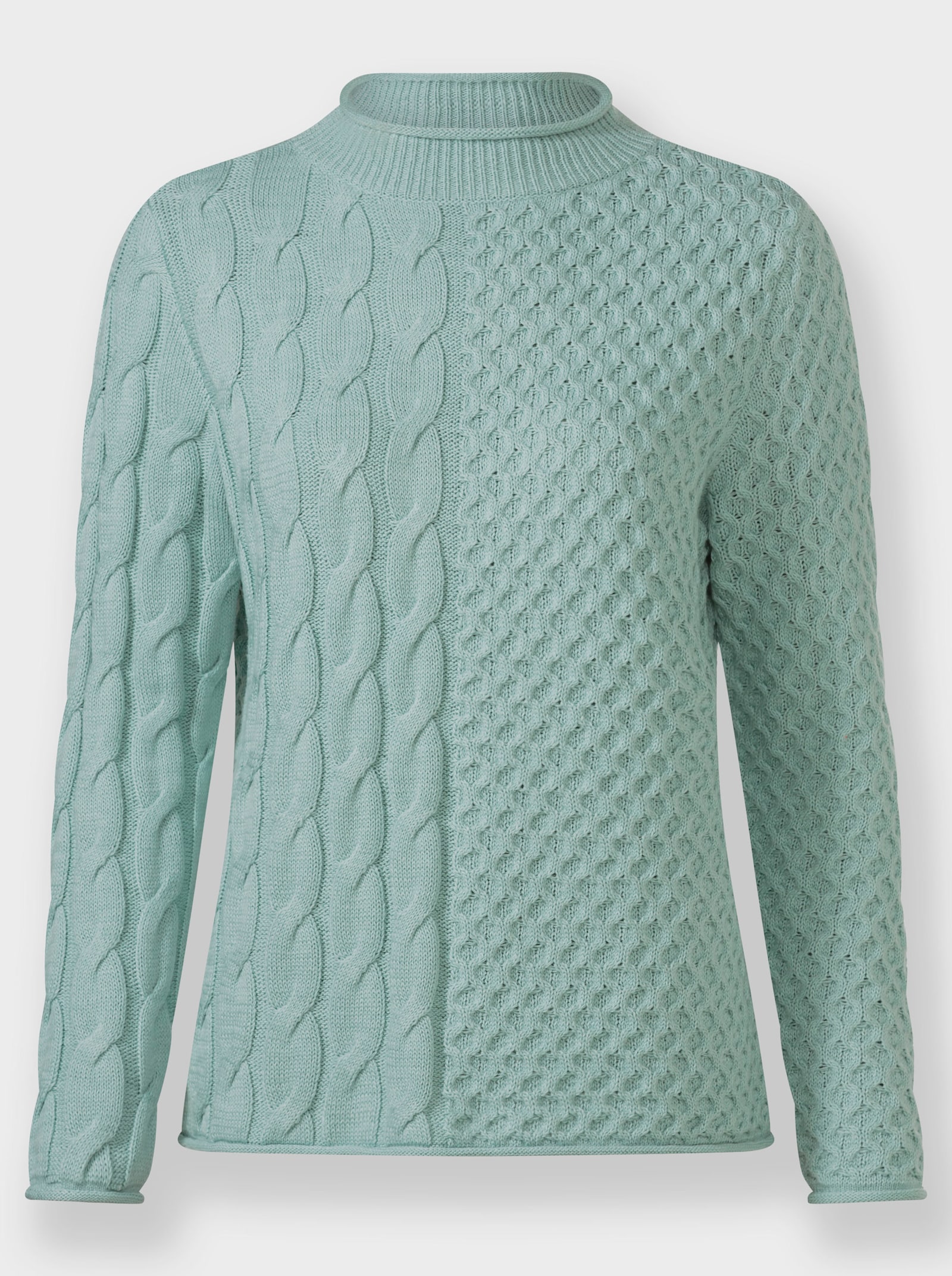 Pulóver so stojačikom s pletenými vzormi - vápenná mätová