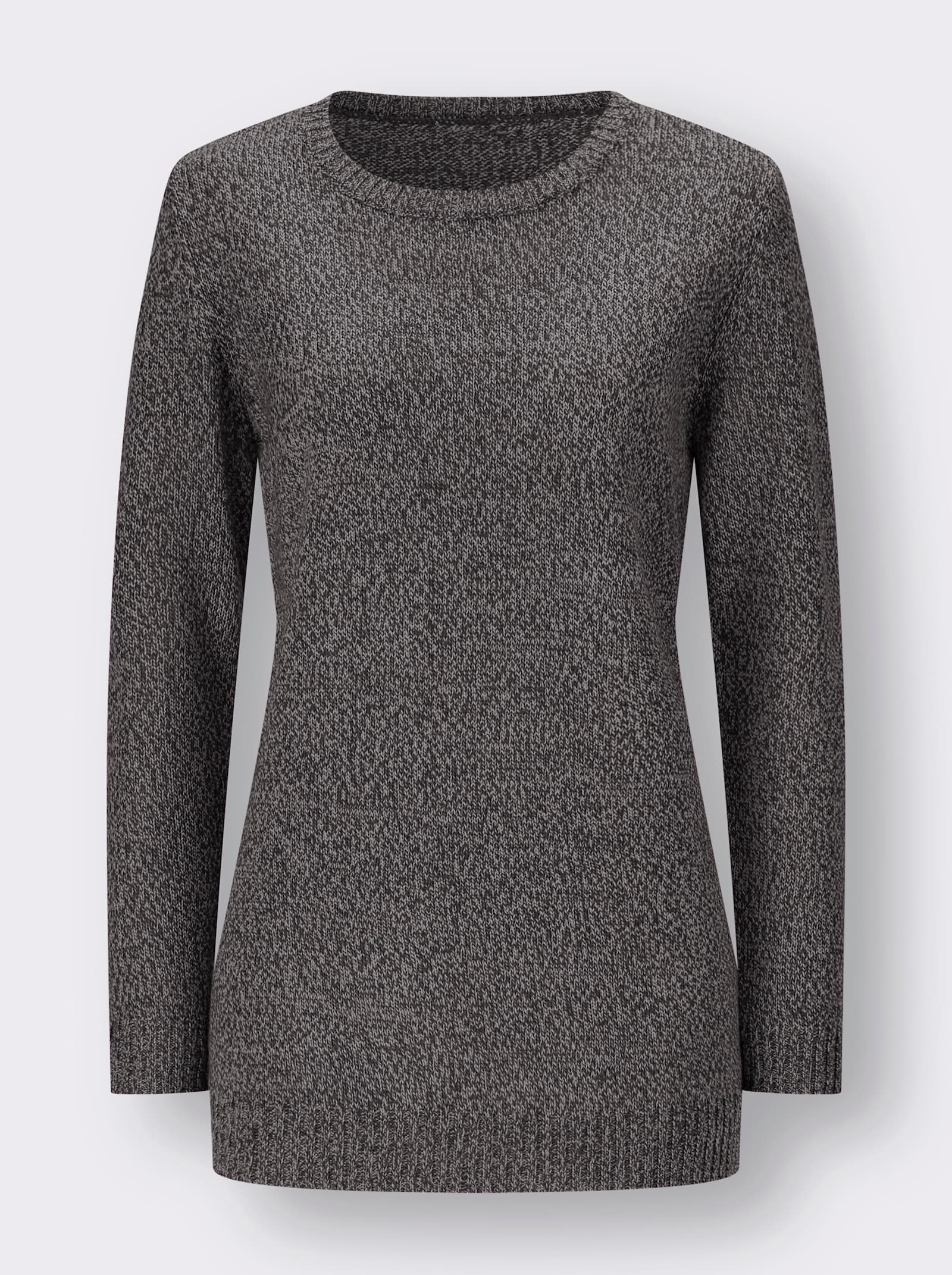 Longpullover aus Melange-Garn - steingrau-meliert