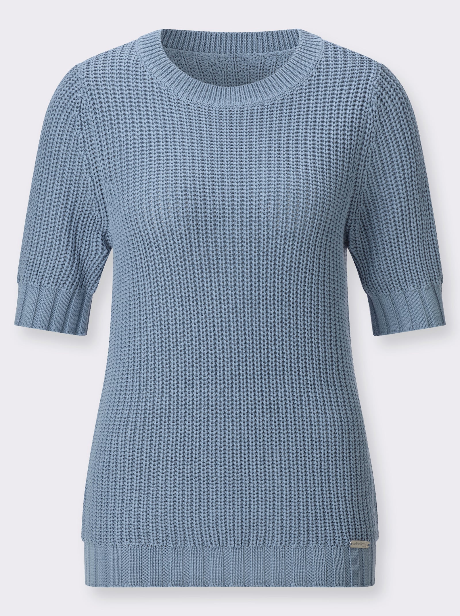 Kurzarmpullover mit Strickmuster - bleu