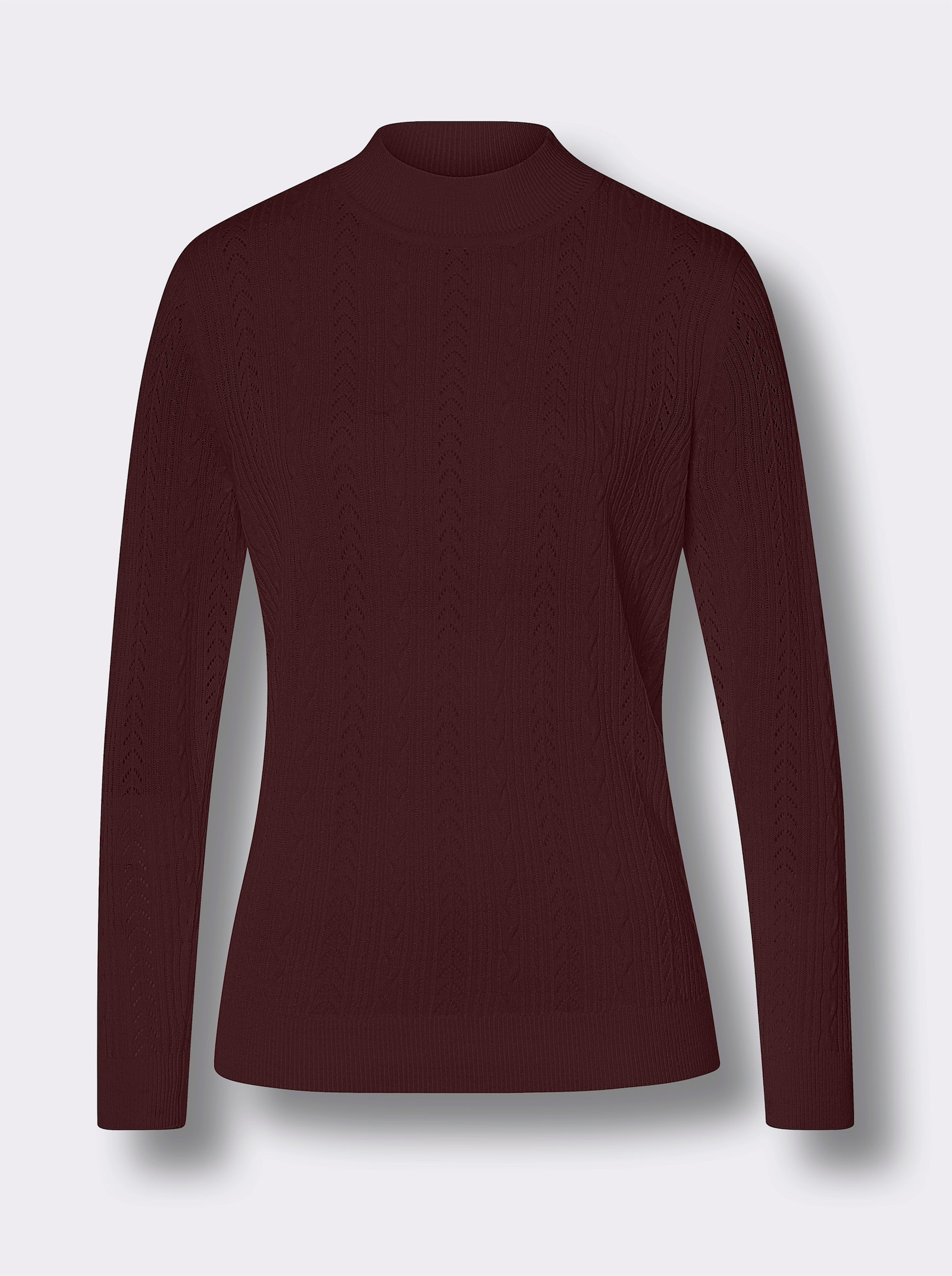 Pulóver s ažúrovým vzorom so stojačikom - Burgundská červená