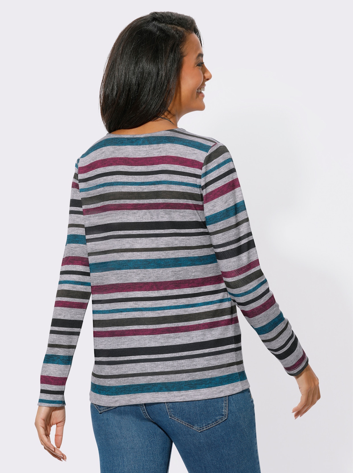 Shirt met lange mouwen - grijs/malve gestreept