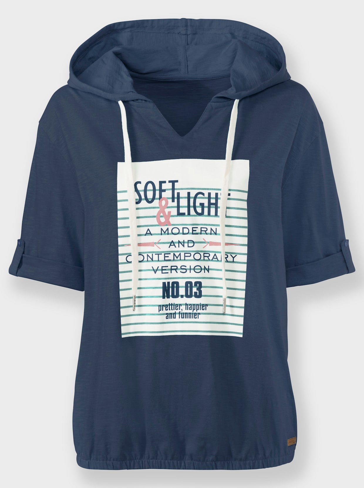 Shirt met capuchon - donkerblauw/ecru bedrukt