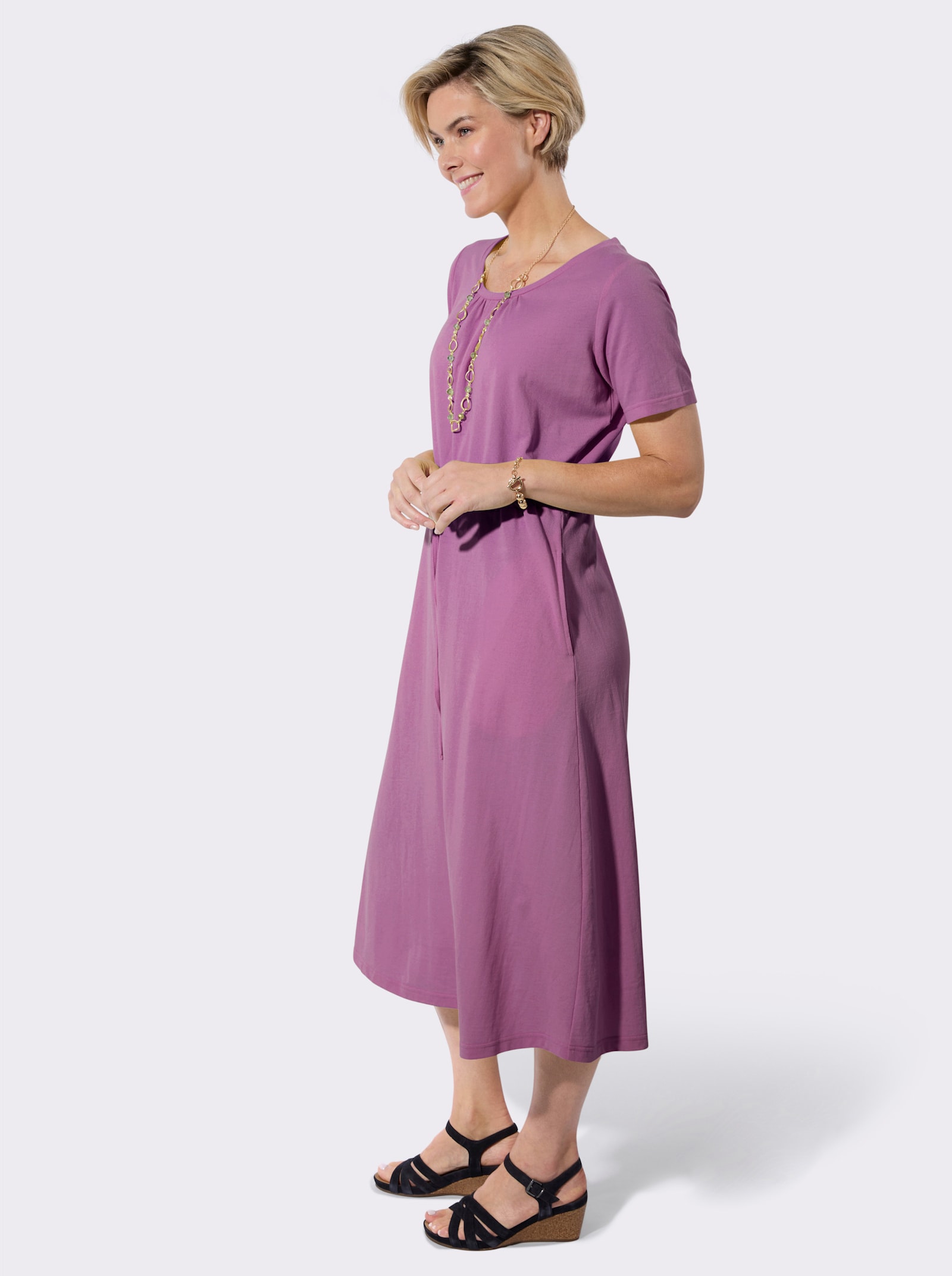 Sommerkleid mit gekräuselte Ausschnitt - violett