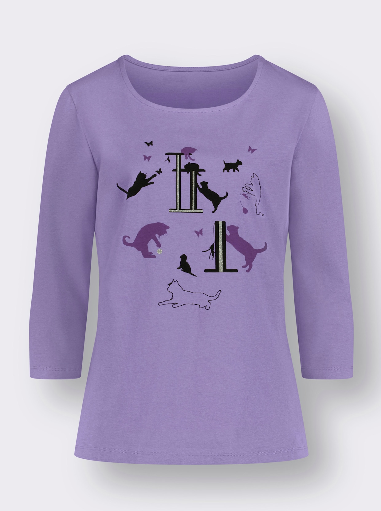 3/4-Arm-Shirt - lavendel-schwarz