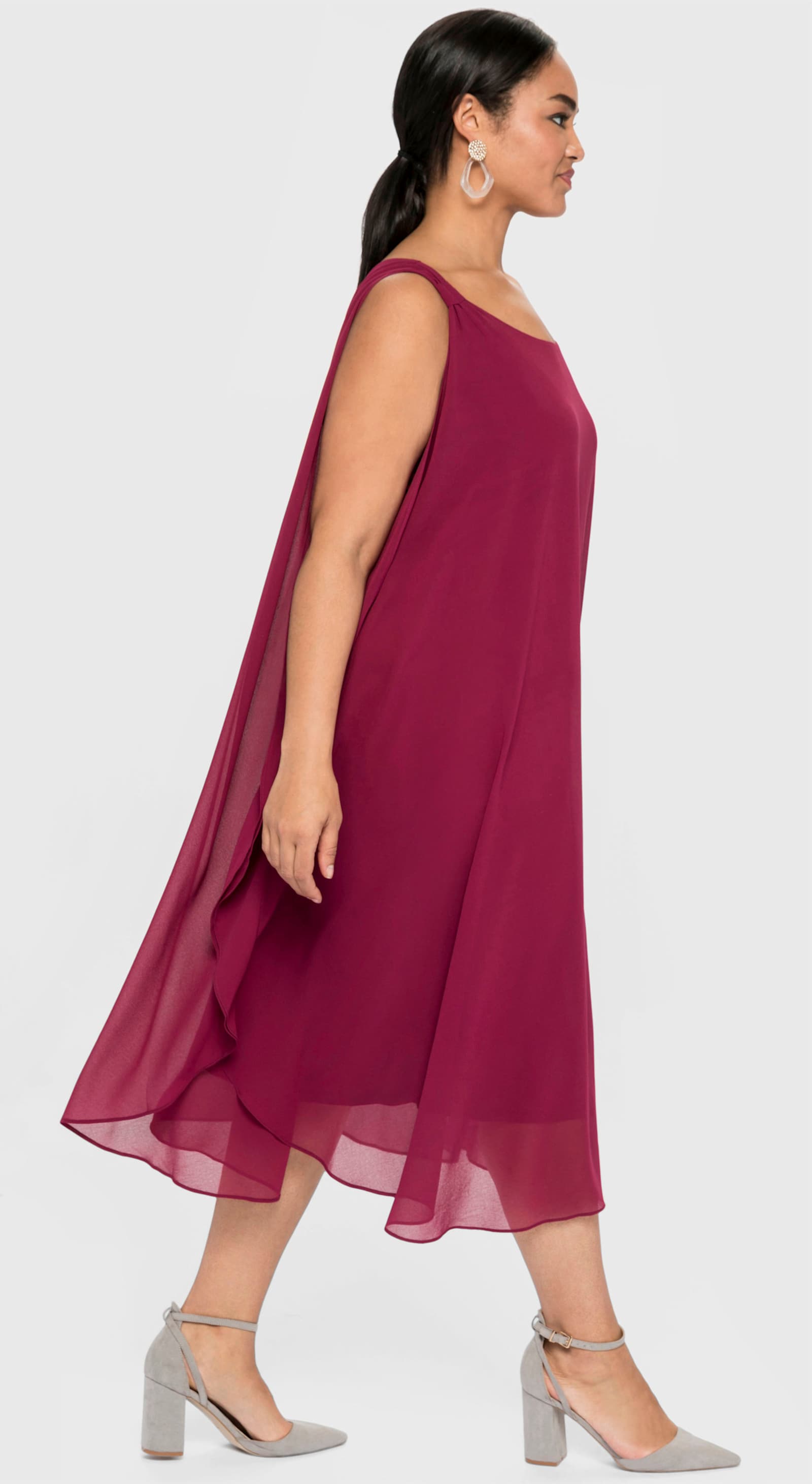 sheego Chiffonjurk in A-lijn, mouwloos - framboos