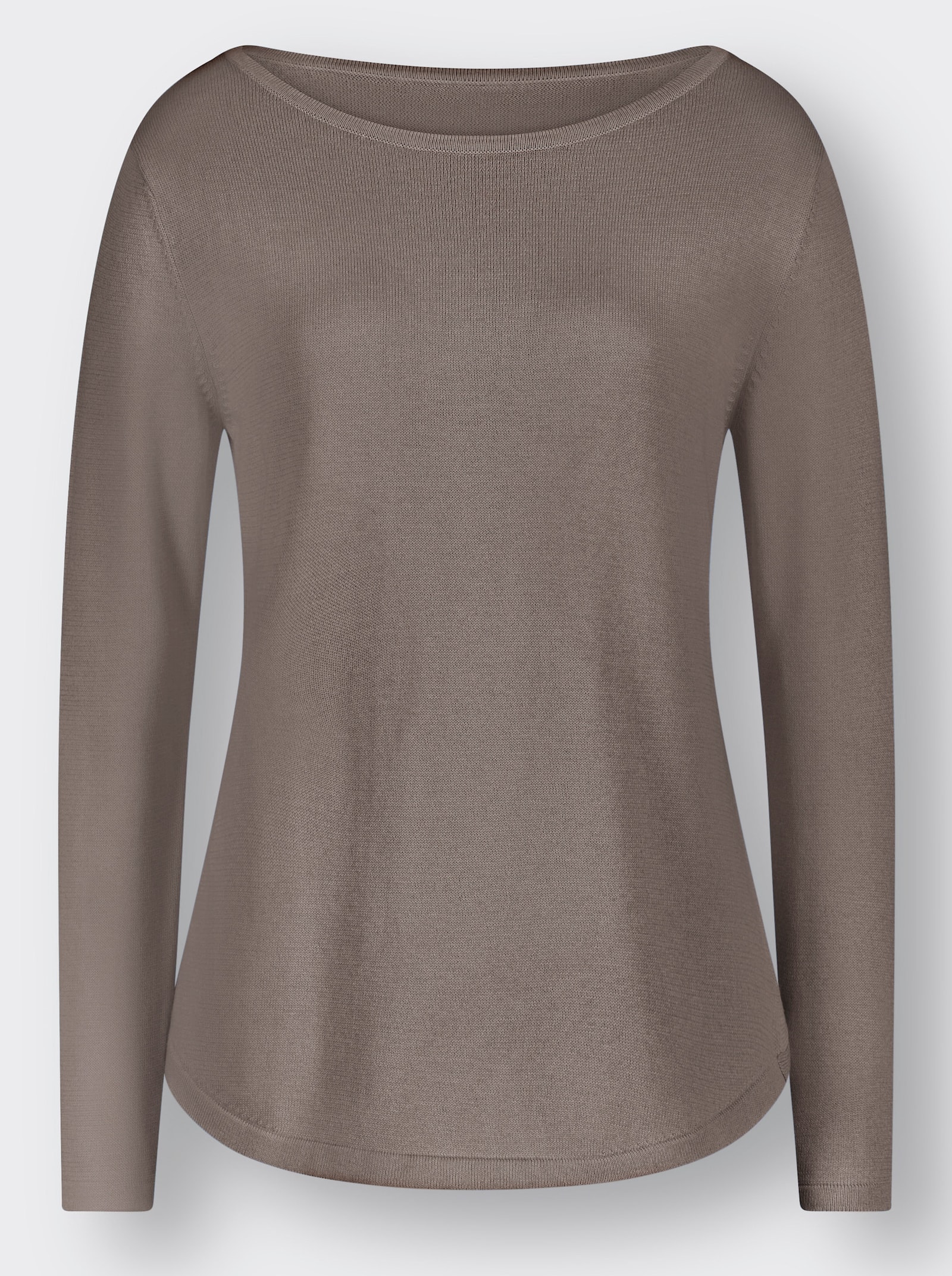 Rundhalspullover mit U-Boot-Ausschnitt - taupe