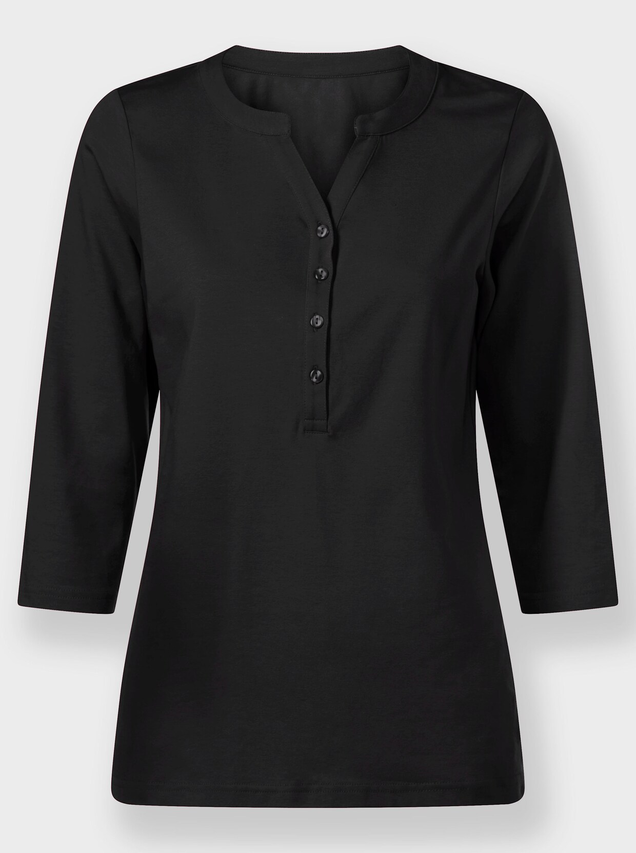 T-shirt à manches 3/4 avec V ouvert - noir