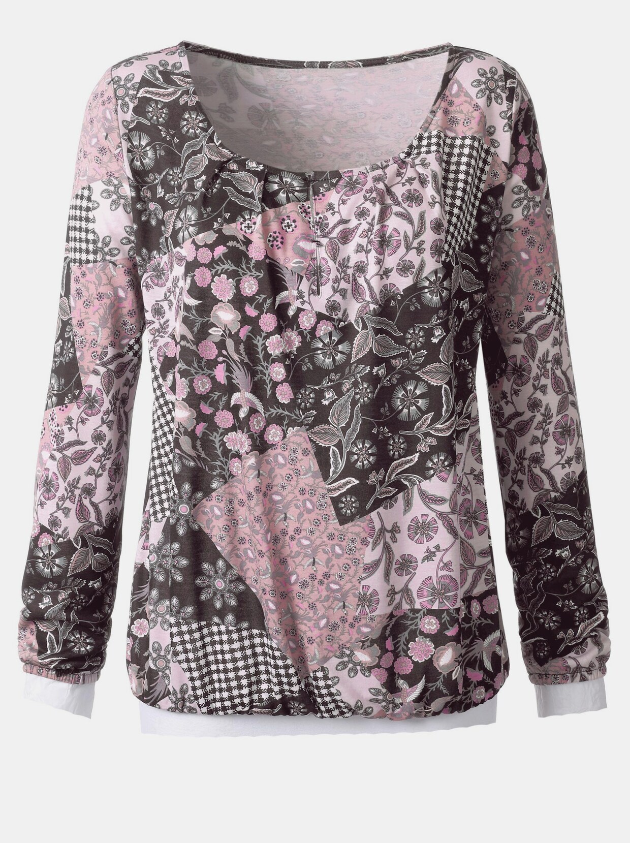 Rundhalsshirt - rosé-schwarz-bedruckt