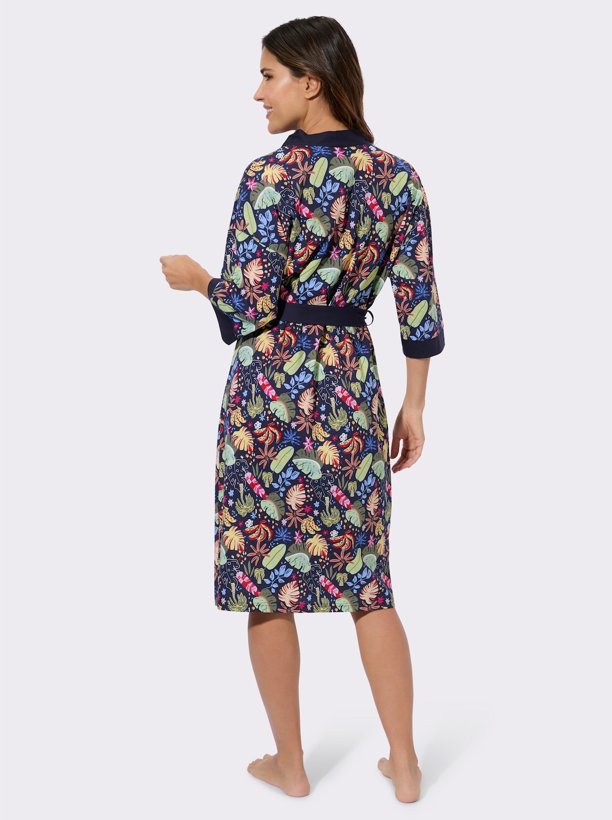 Morgenmantel mit Kimono-Ärmeln - marine-bedruckt