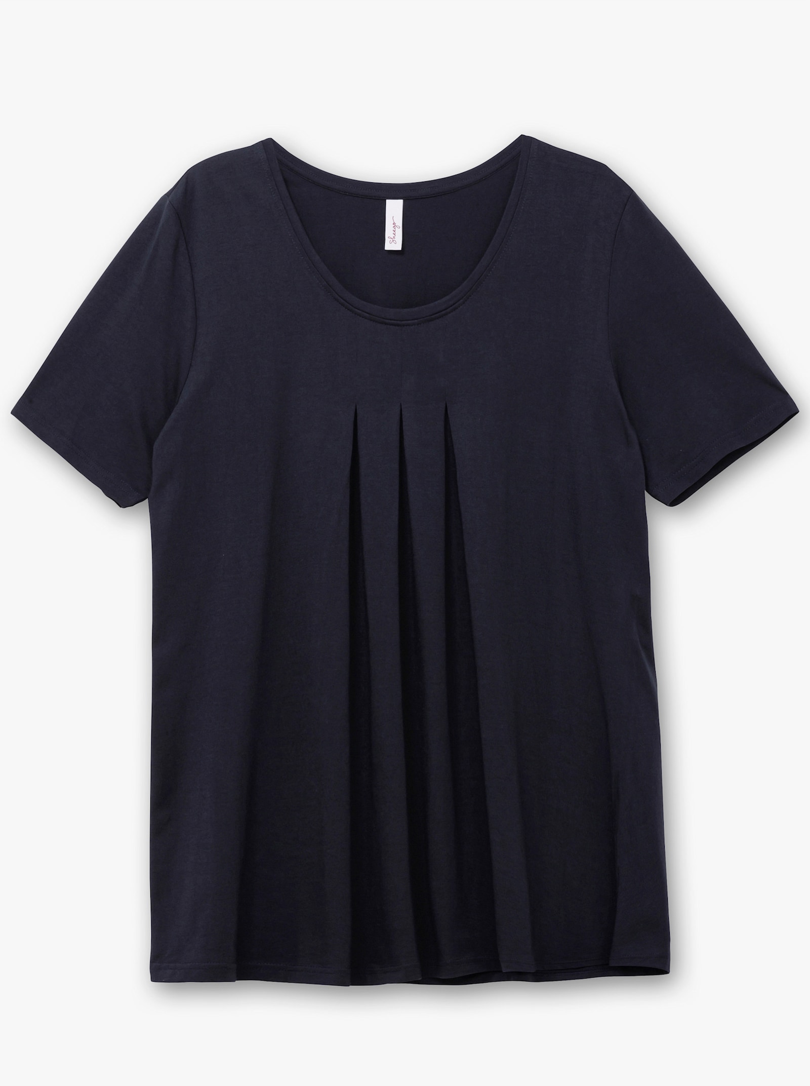 sheego T-shirt in A-lijn, met stolpplooi bij de hals - diepblauw