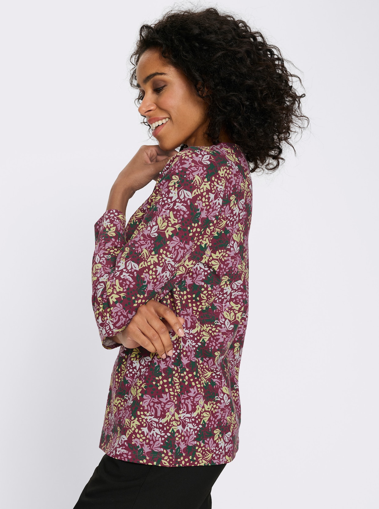 Langarmshirt mit Blumen-Muster - bordeaux-mauve-bedruckt