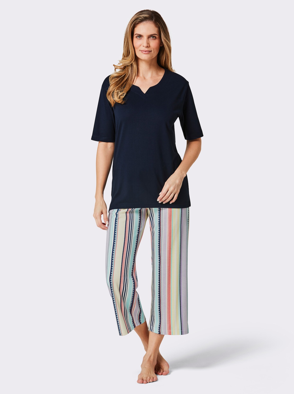 Hajo Pyjama - marine/ecru geprint