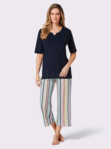 Hajo Schlafanzug - marine-ecru-bedruckt