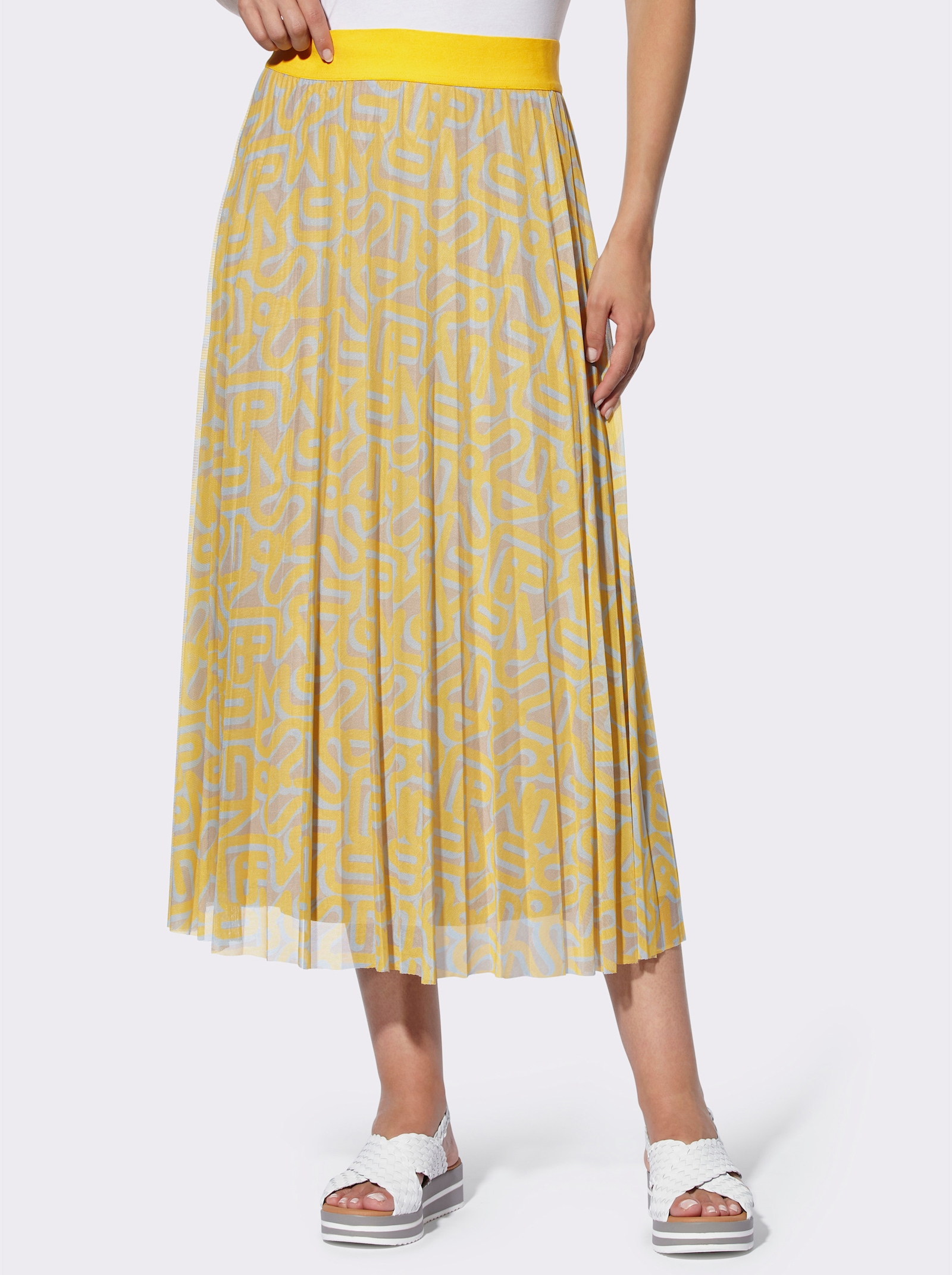 heine Maxirock mit Kontrast-Futter, bedruckt - sonnengelb-beige-bedruckt