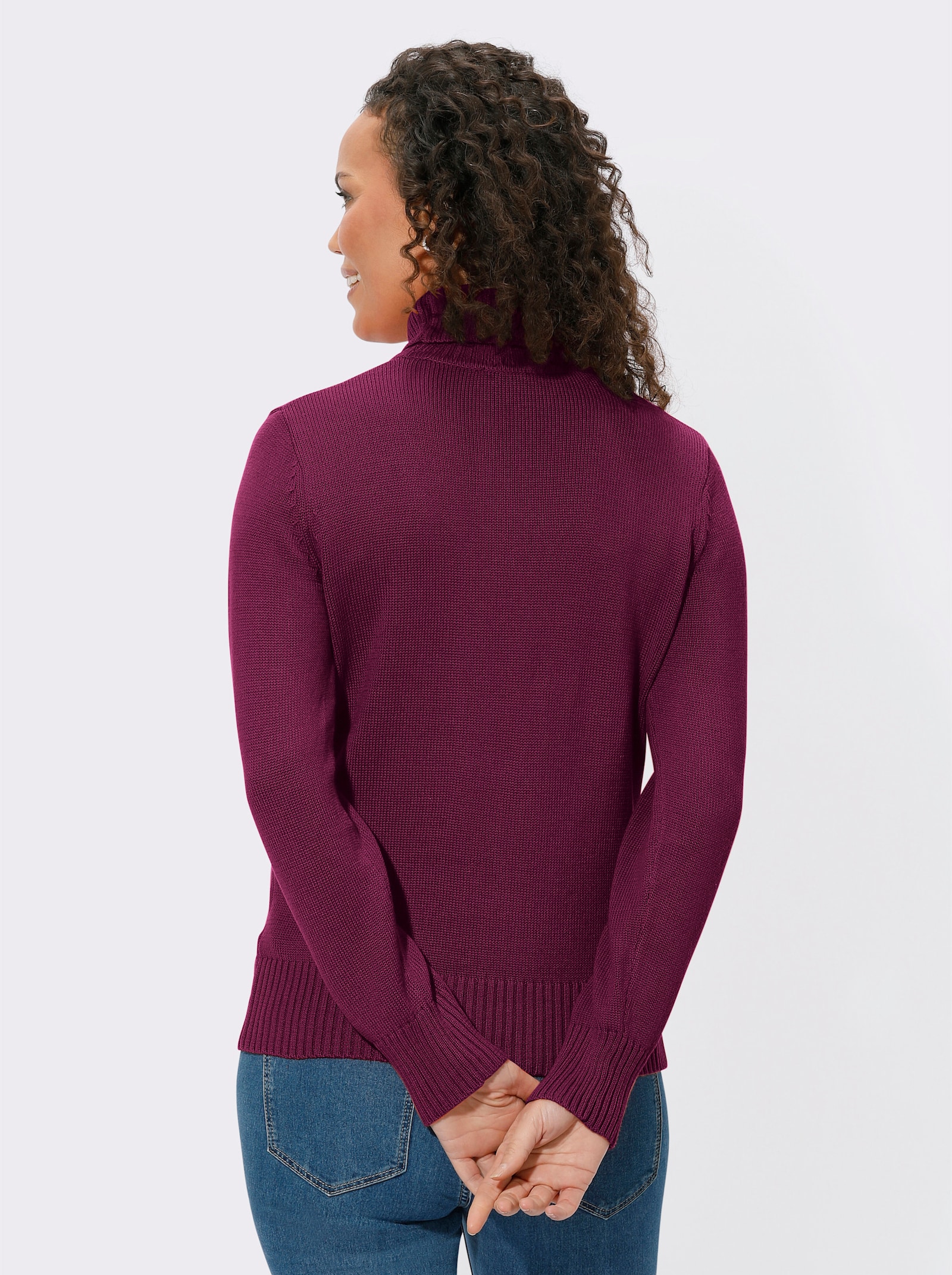 Rollkragenpullover im Baumwoll-Mix - fuchsia