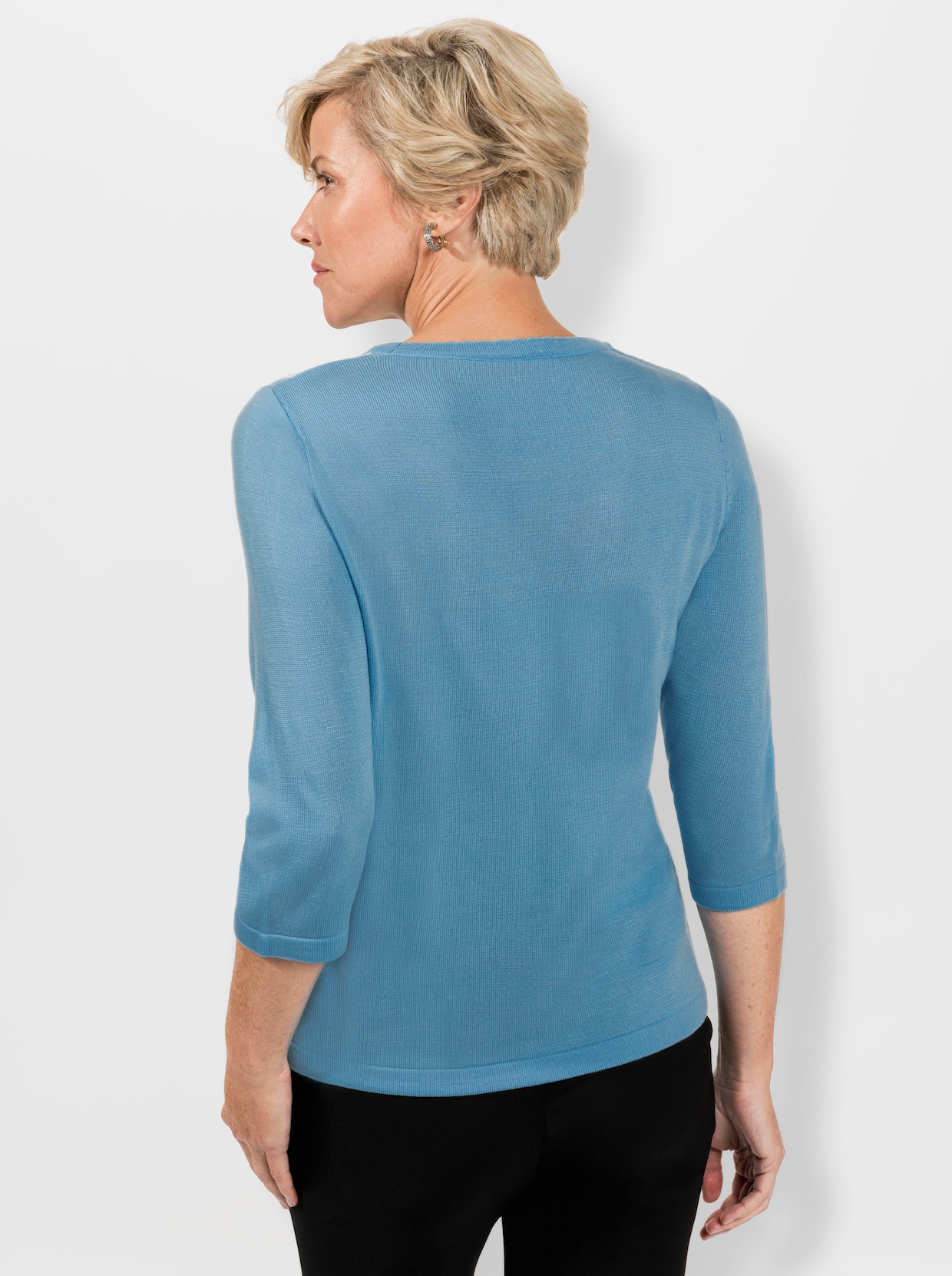 Rundhalspullover - aqua-ecru-gemustert