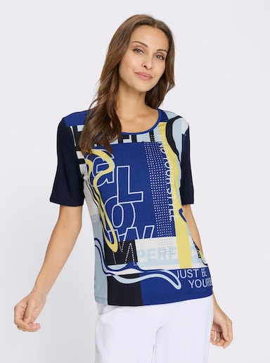 Kurzarmshirt mit einfarbigem Rückenteil - weiß-marine-bedruckt