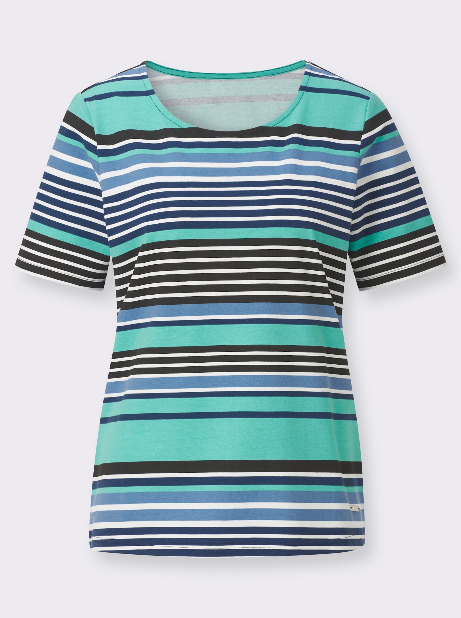 Kurzarmshirt in Baumwoll-Stretch-Qualität - dunkelblau-ecru-geringelt