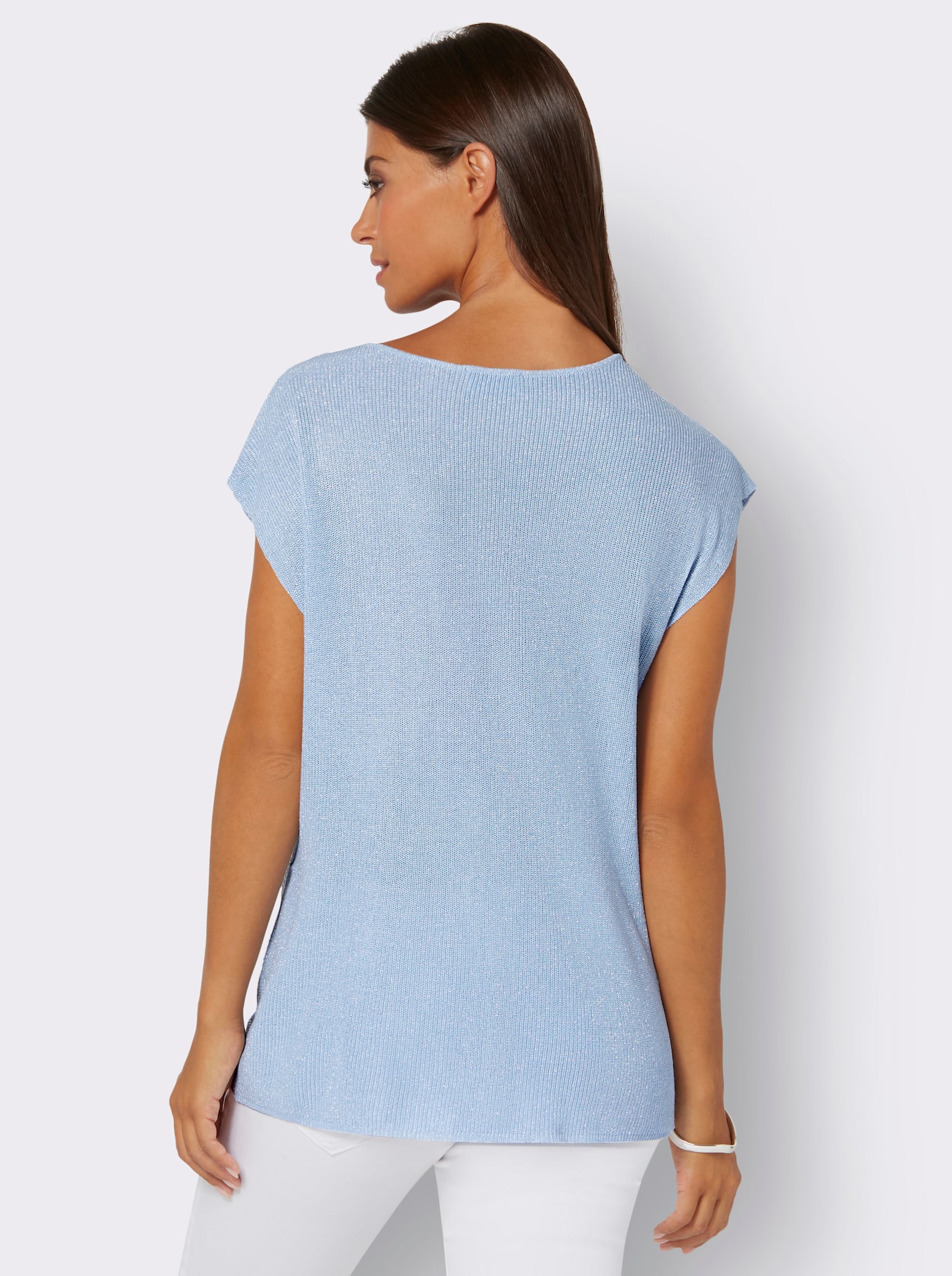 V-Ausschnitt-Pullover mit Glitzersteinchen - hellblau