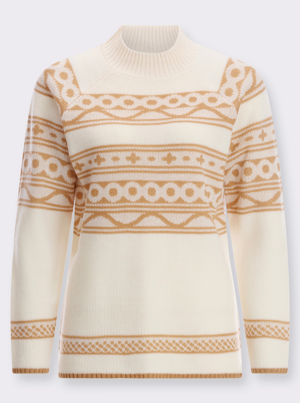 Stehkragenpullover - champagner-camel-gemustert